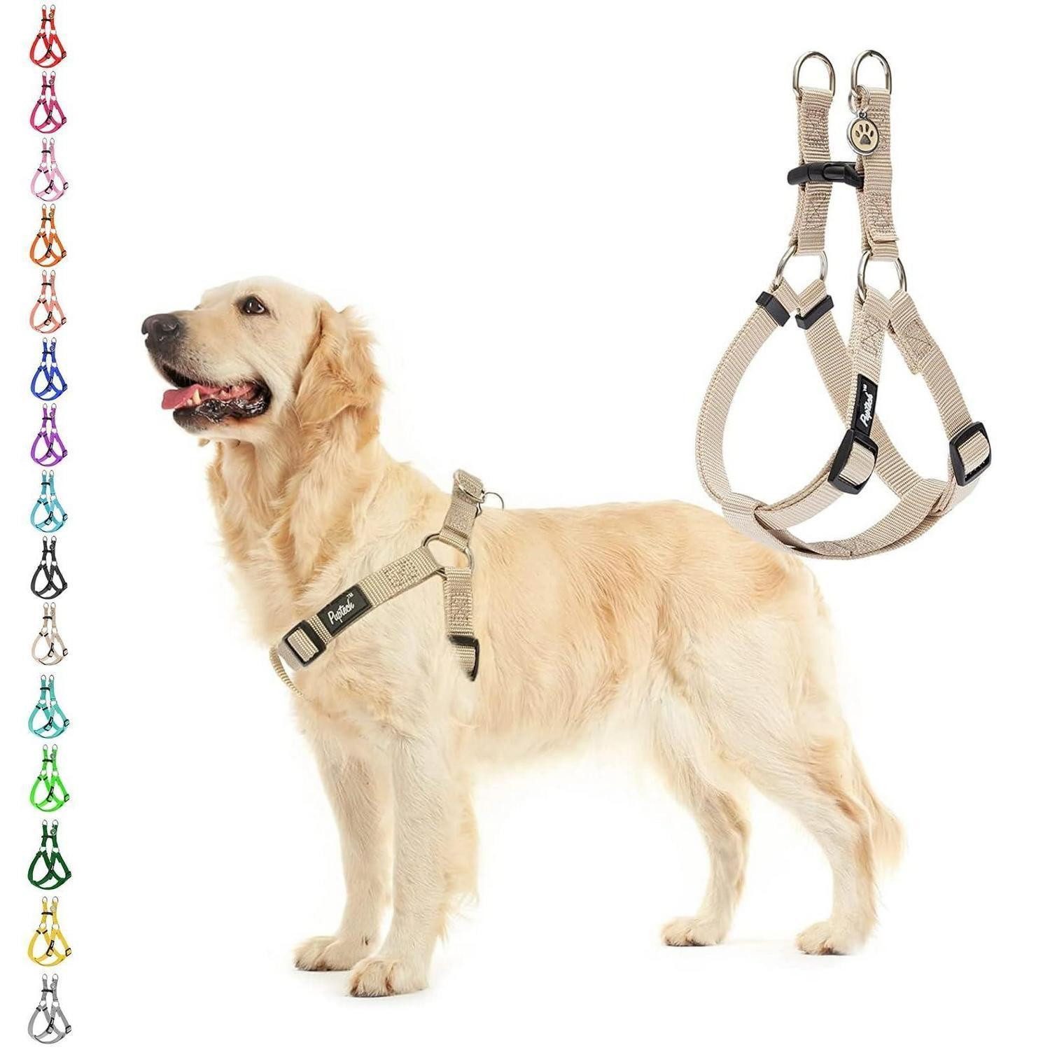 LuxusKollektion Geschirr Hundegeschirr Zugstopp Nylon Creme M, Textil