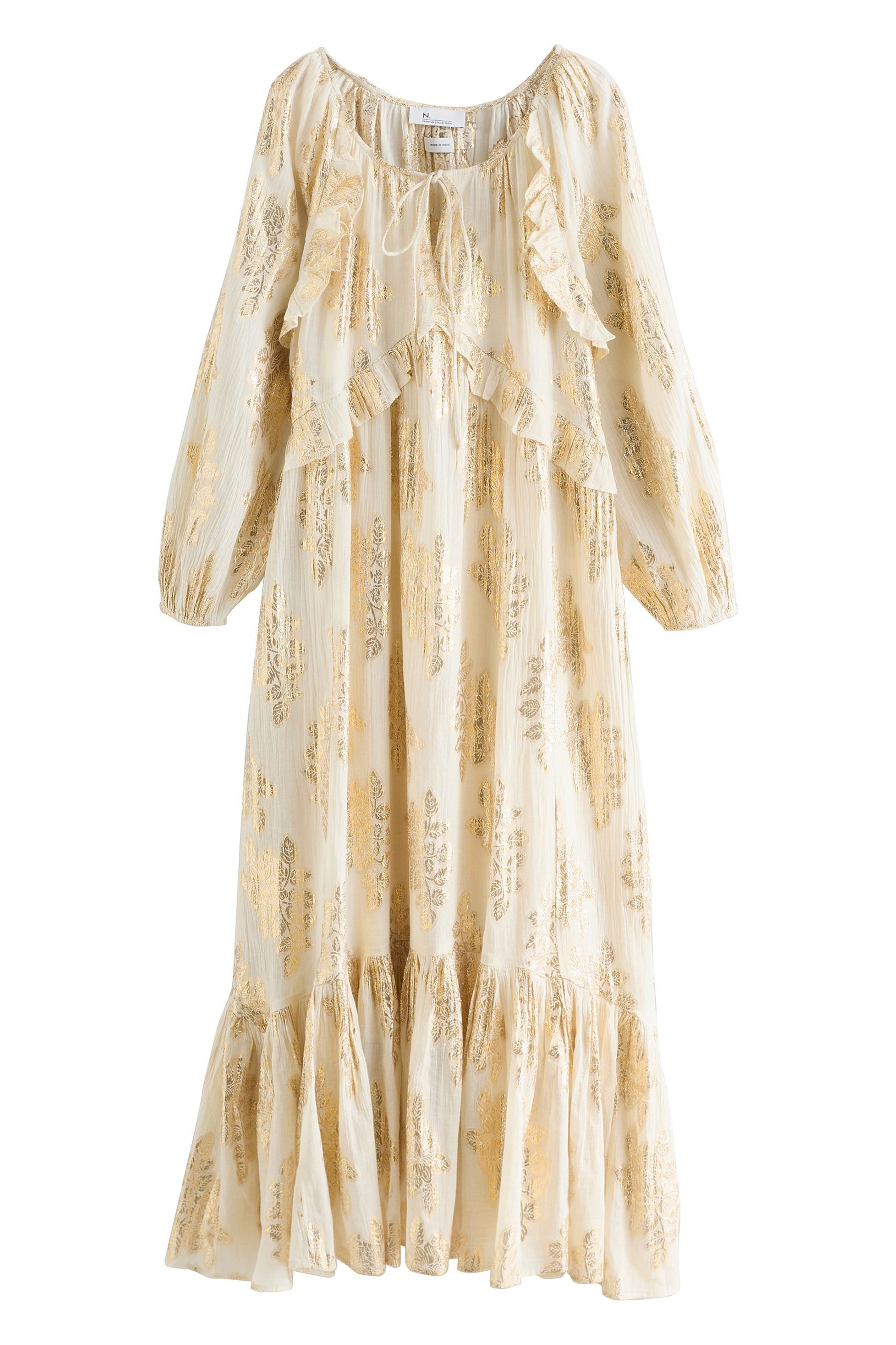 Next Maxikleid N. Premium Maxikleid mit langen Ärmeln, Rüschen (1-tlg) günstig online kaufen