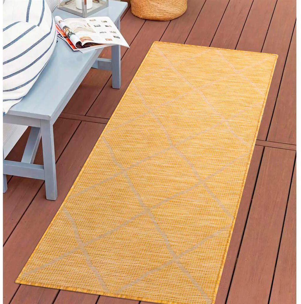 Teppich Palm, Carpet gelb 5 Wetterfest gewebt UV-beständig, mm, Küche, rechteckig, Terrasse, City, & für flach Balkon, Höhe