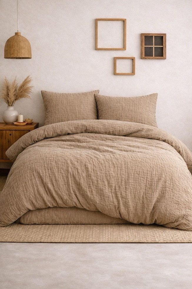 Sandiik Bettwäsche Musselin Bettwäsche „Warm Taupe“ – aus Biobaumwolle, Made in Stuttgart 100% Biobaumwolle