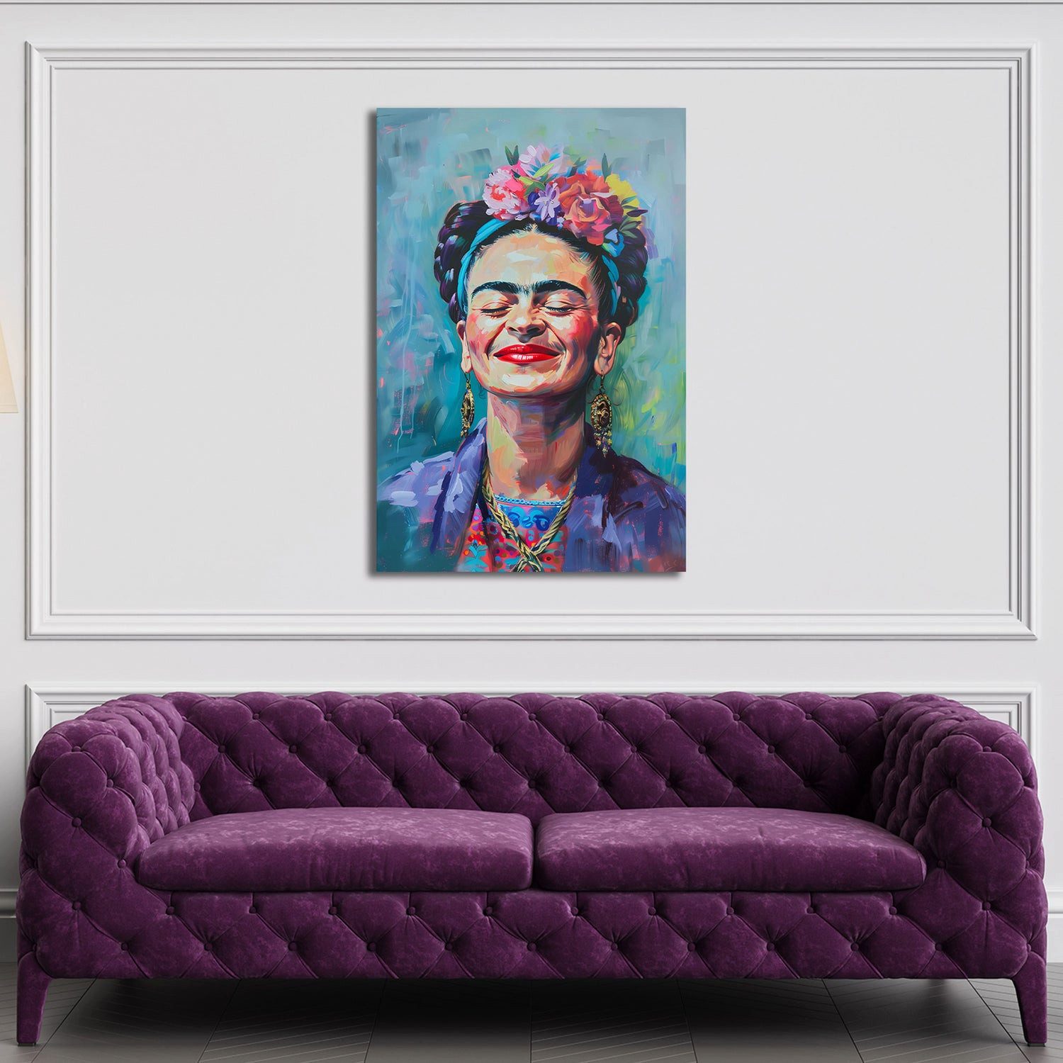 Artedinoi Leinwandbild Porträt lächelnd mit Blumen Wandbild Leinwandbild Kunstdruck XL Wandde, Lächelndes Porträt mit Blumen