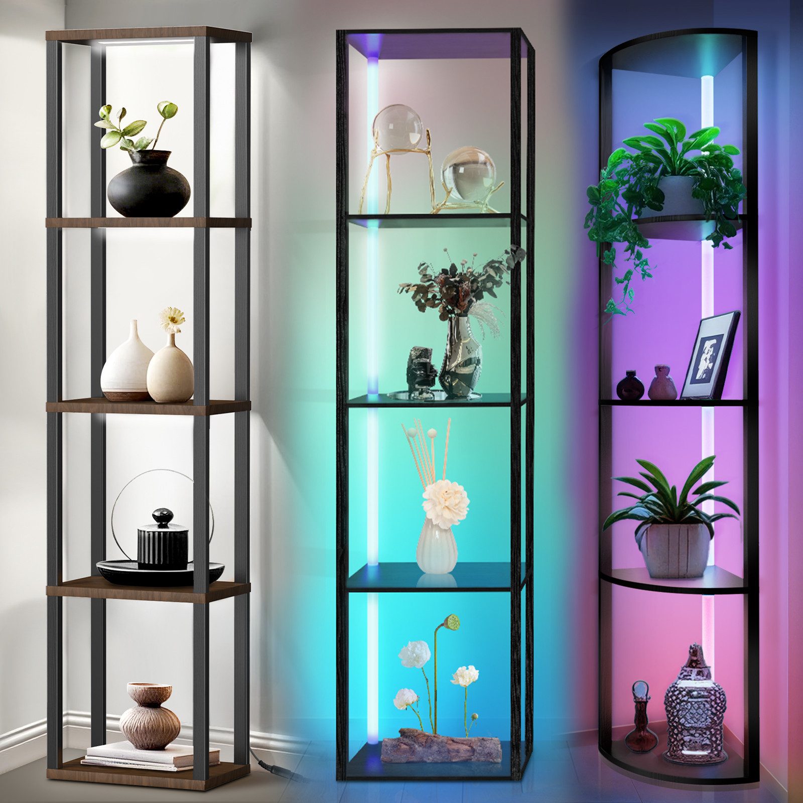 XERSEK Stehlampe Dimmbar LED Stehleuchte Bücherregal Regal aus Holz App Fer günstig online kaufen