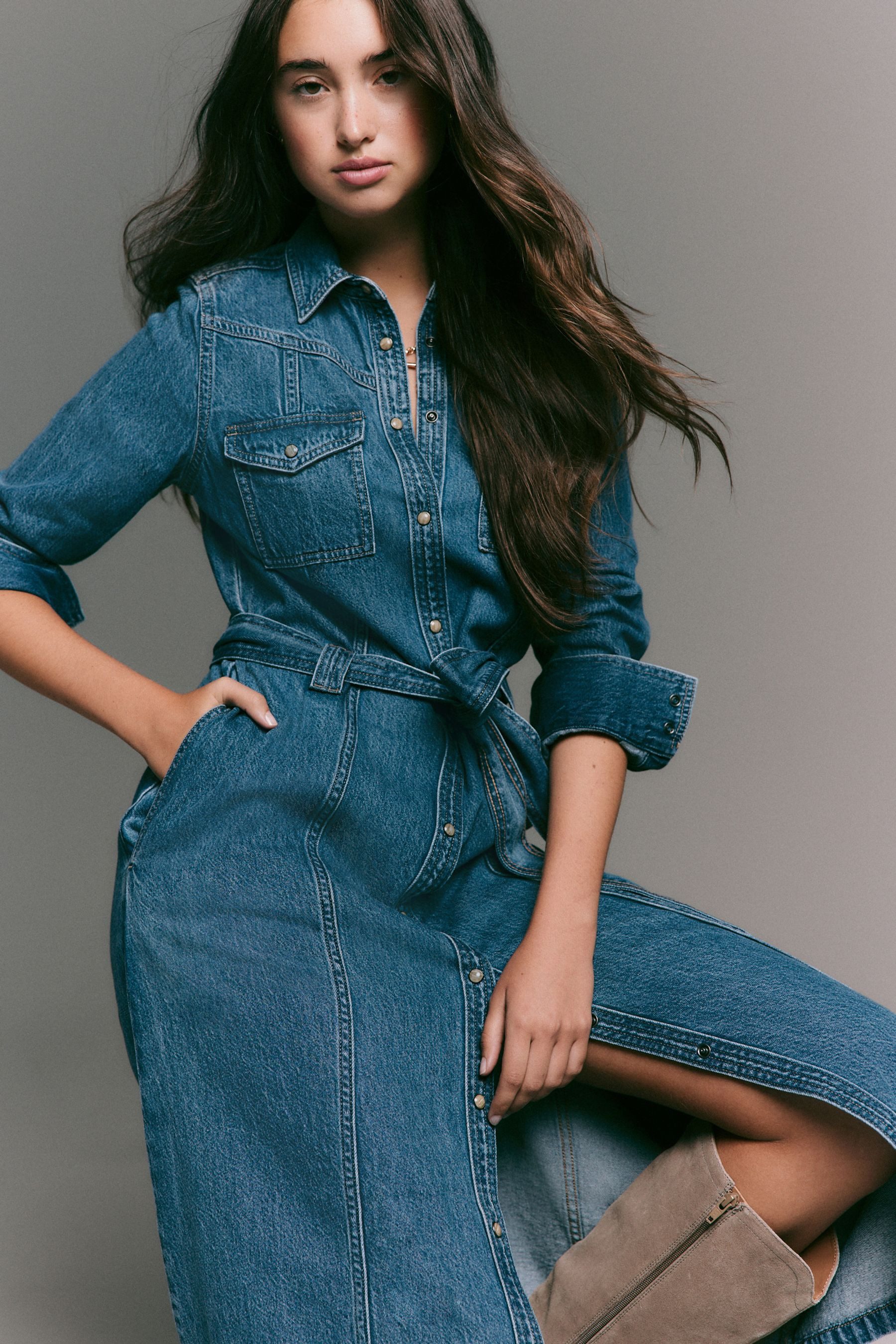 Next Midikleid Maxihemdkleid aus Denim, Kurzgröße (1-tlg)