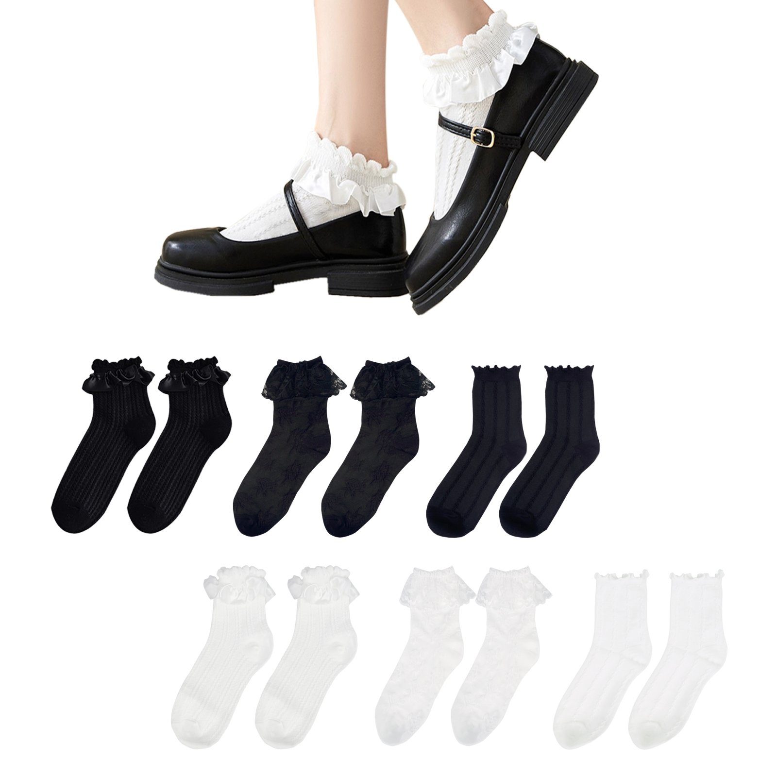 Söckchen GalaxyCat Cosplay mit Cosplaysocken im Strümpfe Japanische Paar, Rüsche Socken, Rüschen, Lolita 6 Lolita Style (6-Paar)