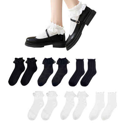 GalaxyCat Strümpfe Japanische Lolita Socken, 6 Paar, Cosplaysocken mit Rüschen, Rüsche (6-Paar) Cosplay Söckchen im Lolita Style
