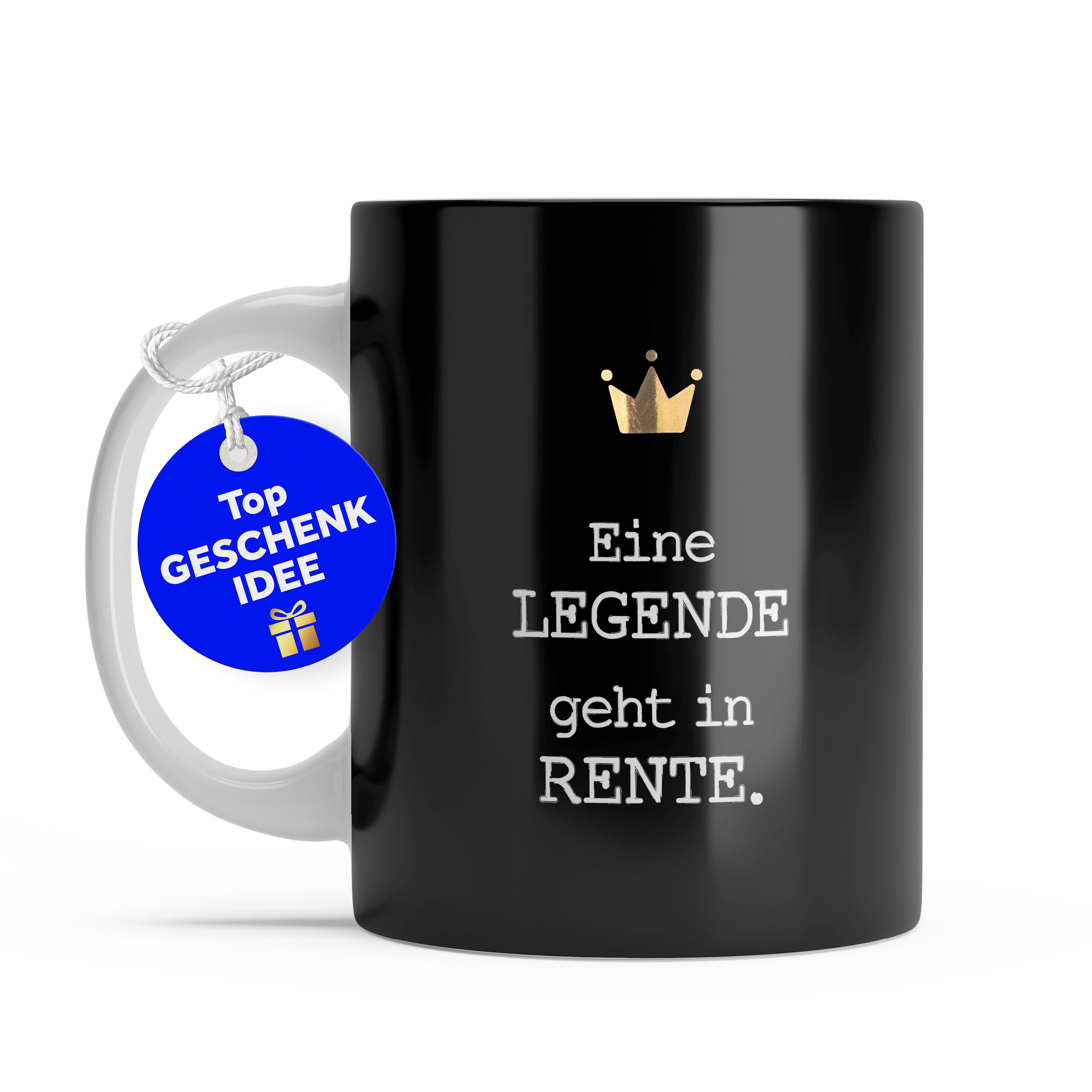 Amari Tasse Eine Legende geht in Rente Spruch Gold, Geschenk Ruhestand Rentner, Keramik, Kaffeetasse Bürotasse 330 ml Geschenkbox Abschied Pensionierung