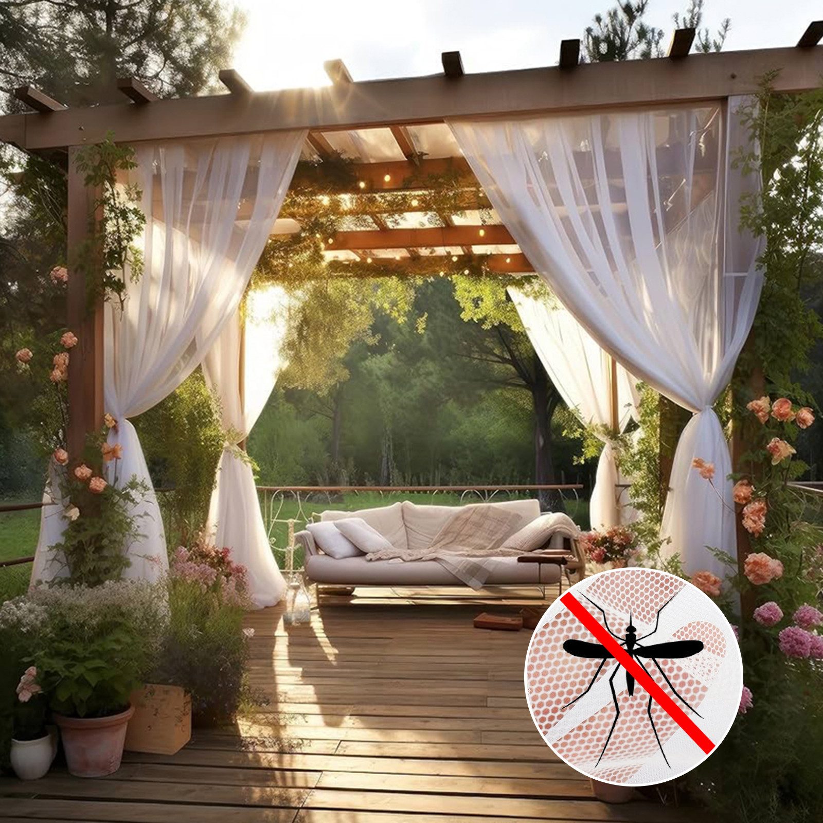 BTTO V&G Insektenschutz-Vorhang Moskitonetz Insektenschutz Pavillon Fliegennetz Fliegengitter, DIY, (1-St), Taschenstange,Outdoor-Vorhang,Insektenschutz-Vorhang,Terrassennetz