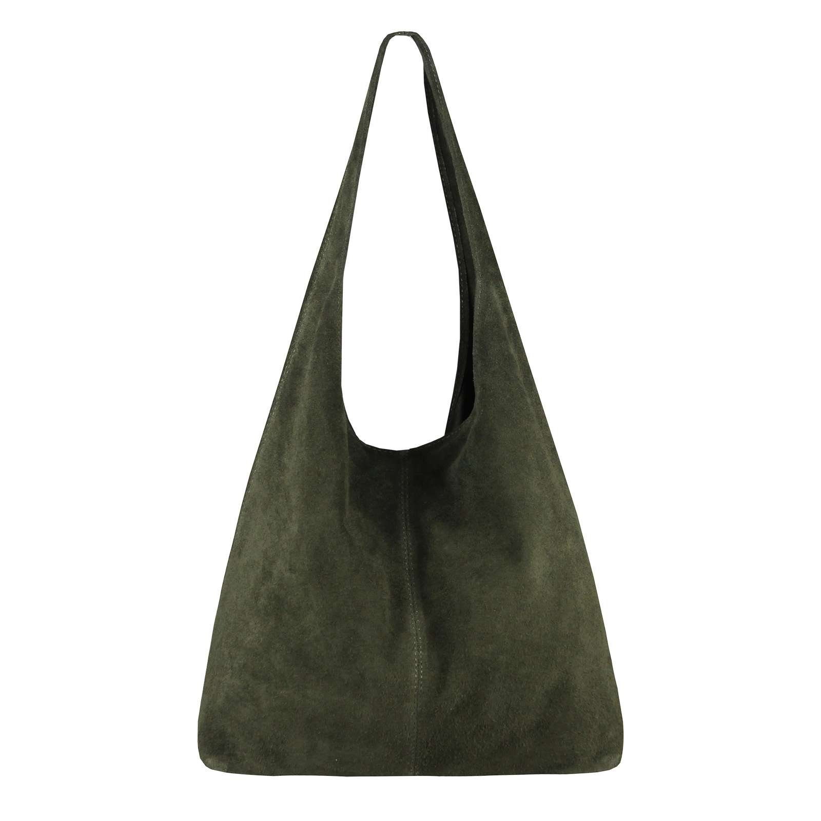 ITALYSHOP24 Schultertasche Made in Italy Damen Leder Wildleder Tasche Umhängetasche Beuteltasche, Premium Business Echtleder Shopper Bag leicht groß klassisch geräumig