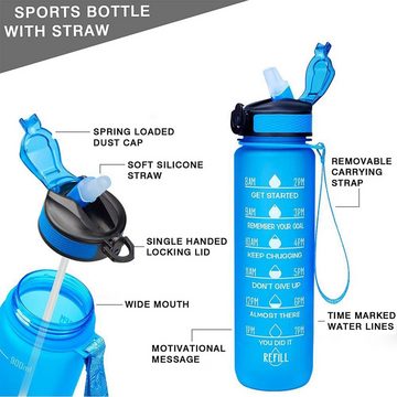 Orbeet Feldflasche Trinkflasche Sport Water Bottle,mit Trinkhalm, Fassungsvermögen 1L