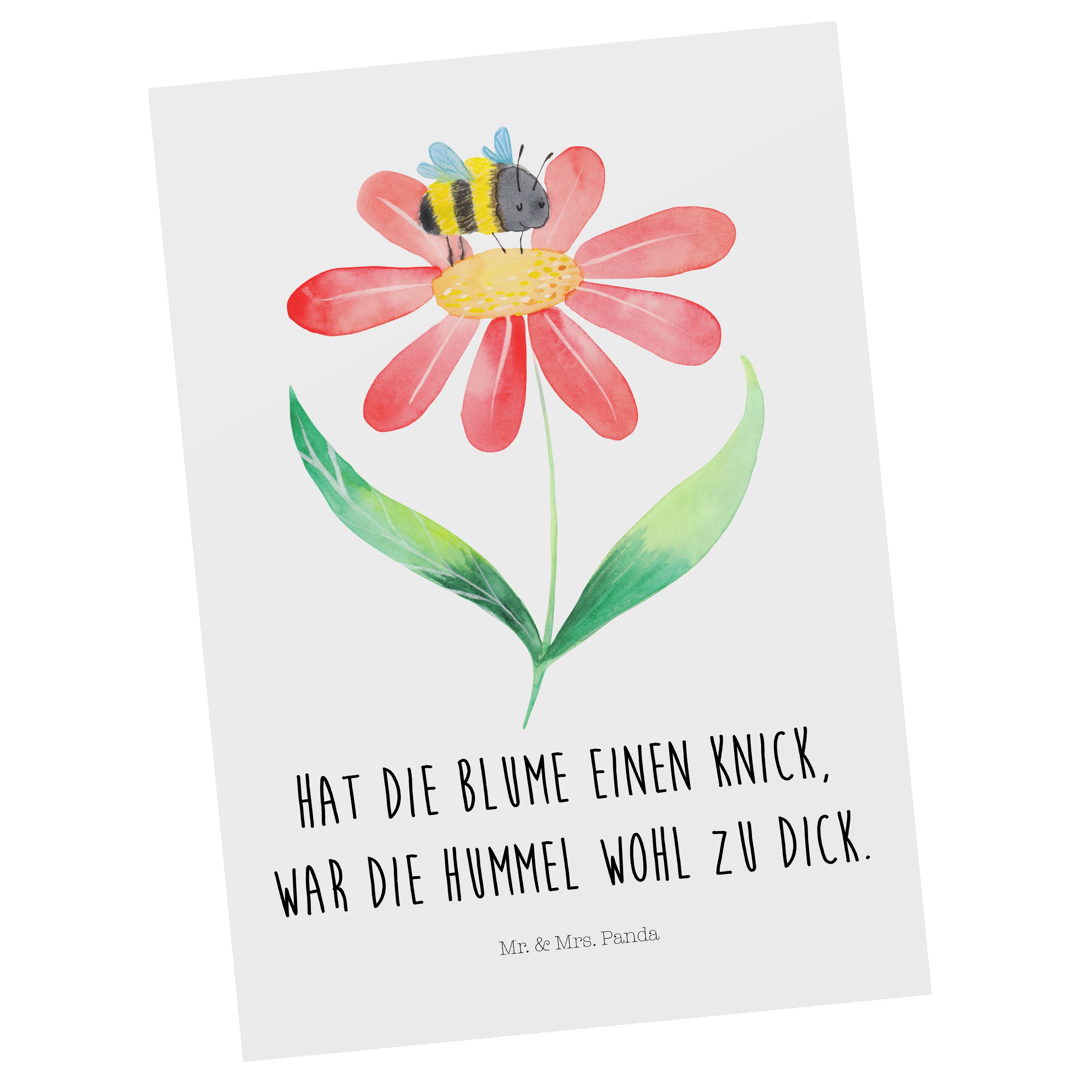 Mr. & Mrs. Panda Postkarte Hummel Blume - Weiß - Geschenk, Tiere, Geschenkkarte, Einladung, Flau