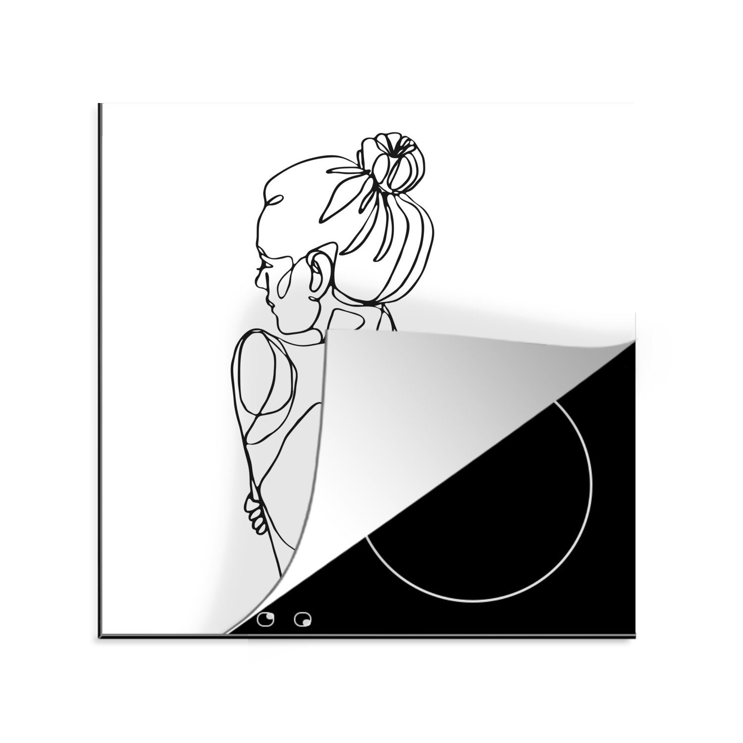 MuchoWow Herdblende-/Abdeckplatte Abstrakte Strichzeichnung einer von hinten Ceranfeldabdeckung, Arbeitsplatte cm, 78x78 Frau tlg), küche für (1 Vinyl, im Quadrat
