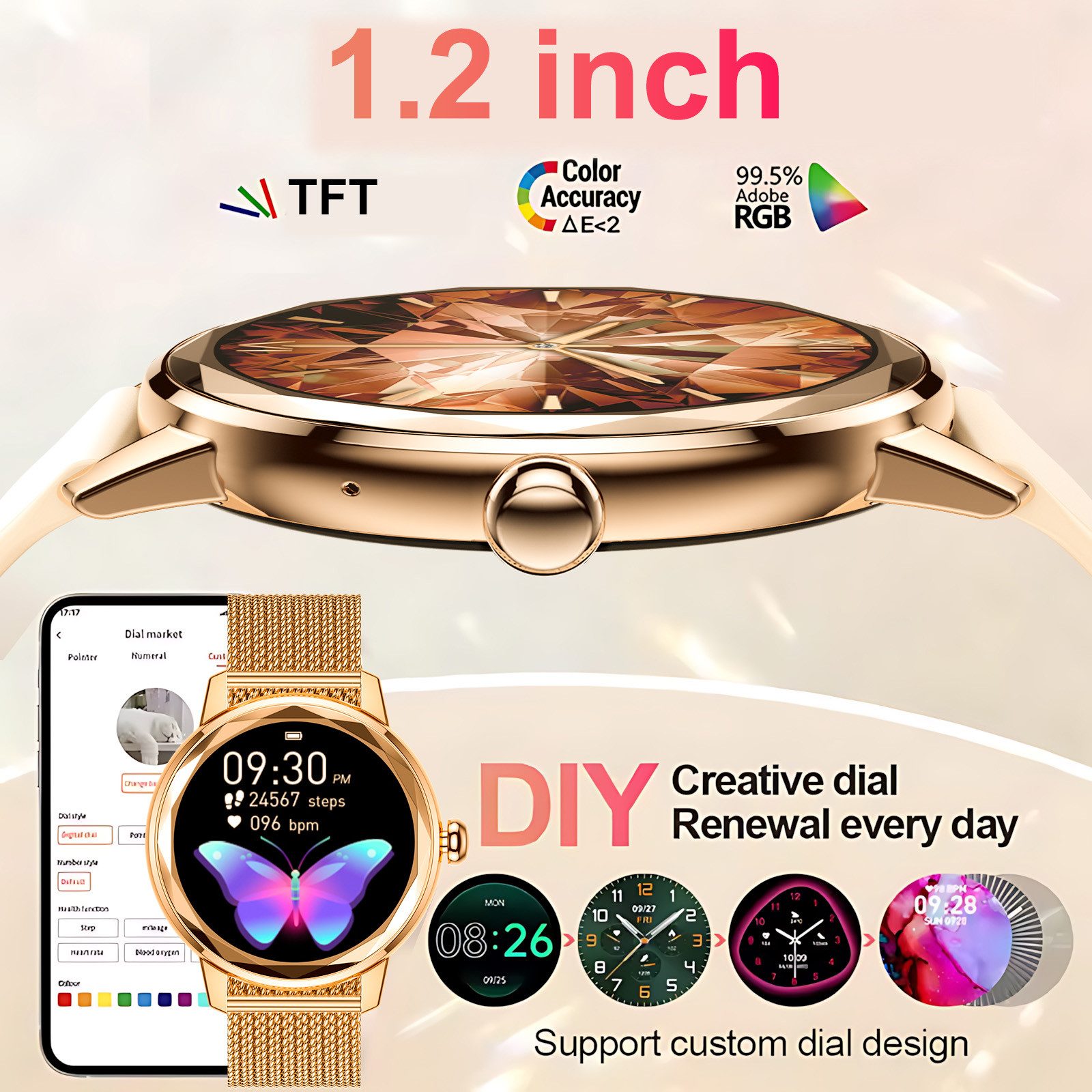 ibettertec Smartwatch Damen, mit Anruffunktion Smartwatch (Fitnessuhr mit Telefonfunktion/WhatsApp Notiz,Smartwatch Fitness Tracker Uhr IP68 Wasserdicht,1.2" HD Voll Touchscreen Fitnessuhr Tracker mit Blutsauerstoff/Pulsmesser/Sportuhr/Schrittzähler/Schlafmonitor Aktivitätstracker usw für iOS/Android Uhren Watch cm)