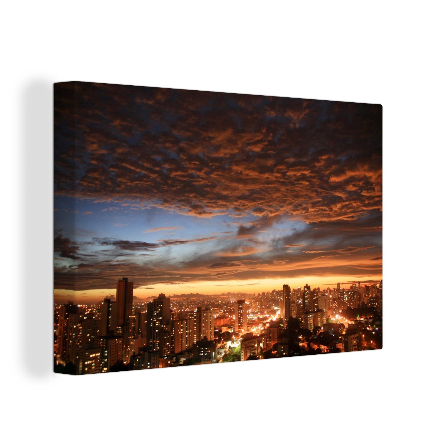 OneMillionCanvasses® Leinwandbild Panorama der brasilianischen Skyline von Curitiba bei Sonnenuntergang, (1 St), Wandbild Leinwandbilder, Aufhängefertig, Wanddeko, 30x20 cm