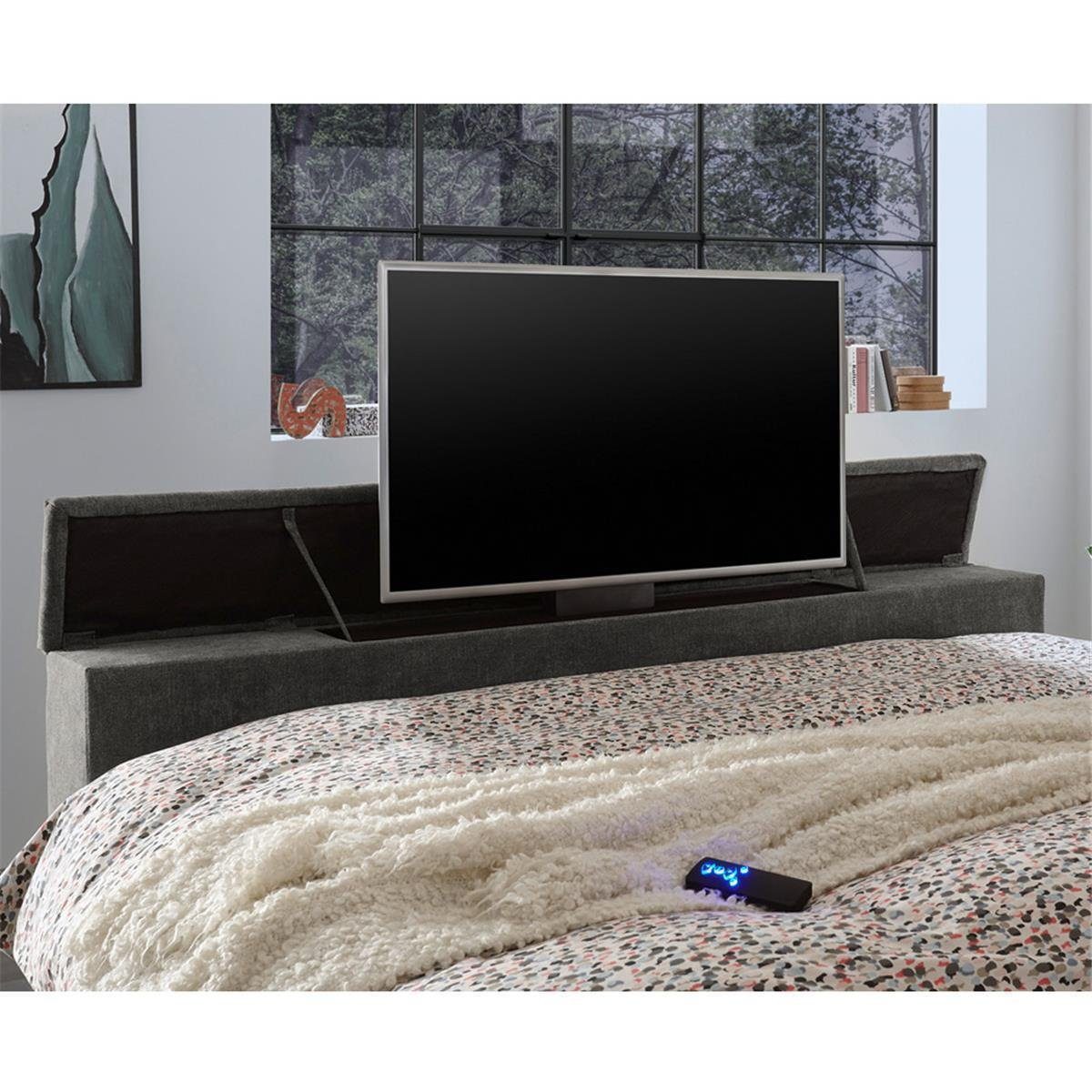 DURAZNO-09, schlamm Bettkasten, TV-Halterung, 180x200 in cm, Lomadox beige mit mit Boxspringbett Hotelbett