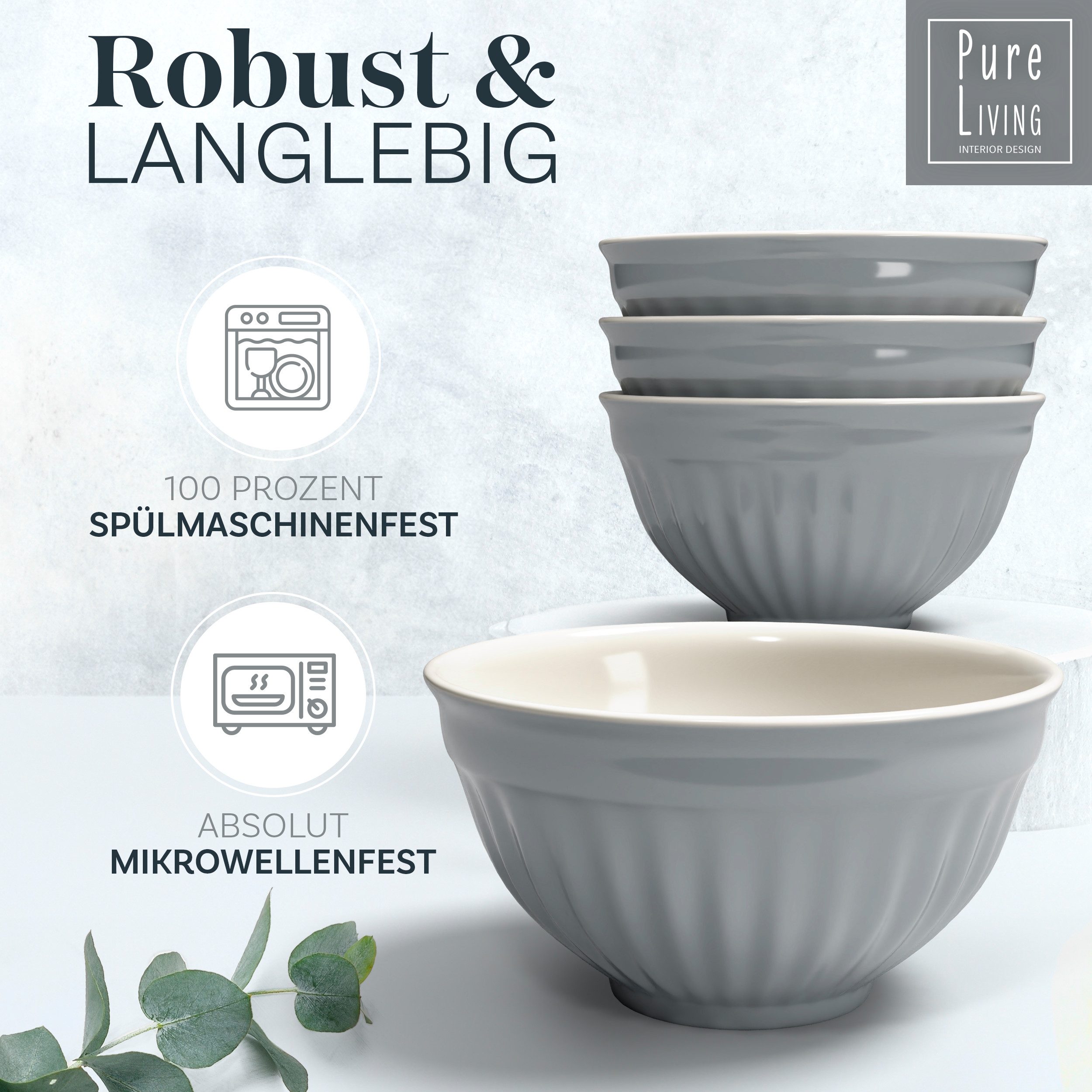 PURE LIVING INTERIOR DESIGN Geschirr-Set Suppenteller 6er 20cm Hygge, Steingut Graublau (6-tlg), 6 Personen, Steingut – Bild 5 von 5