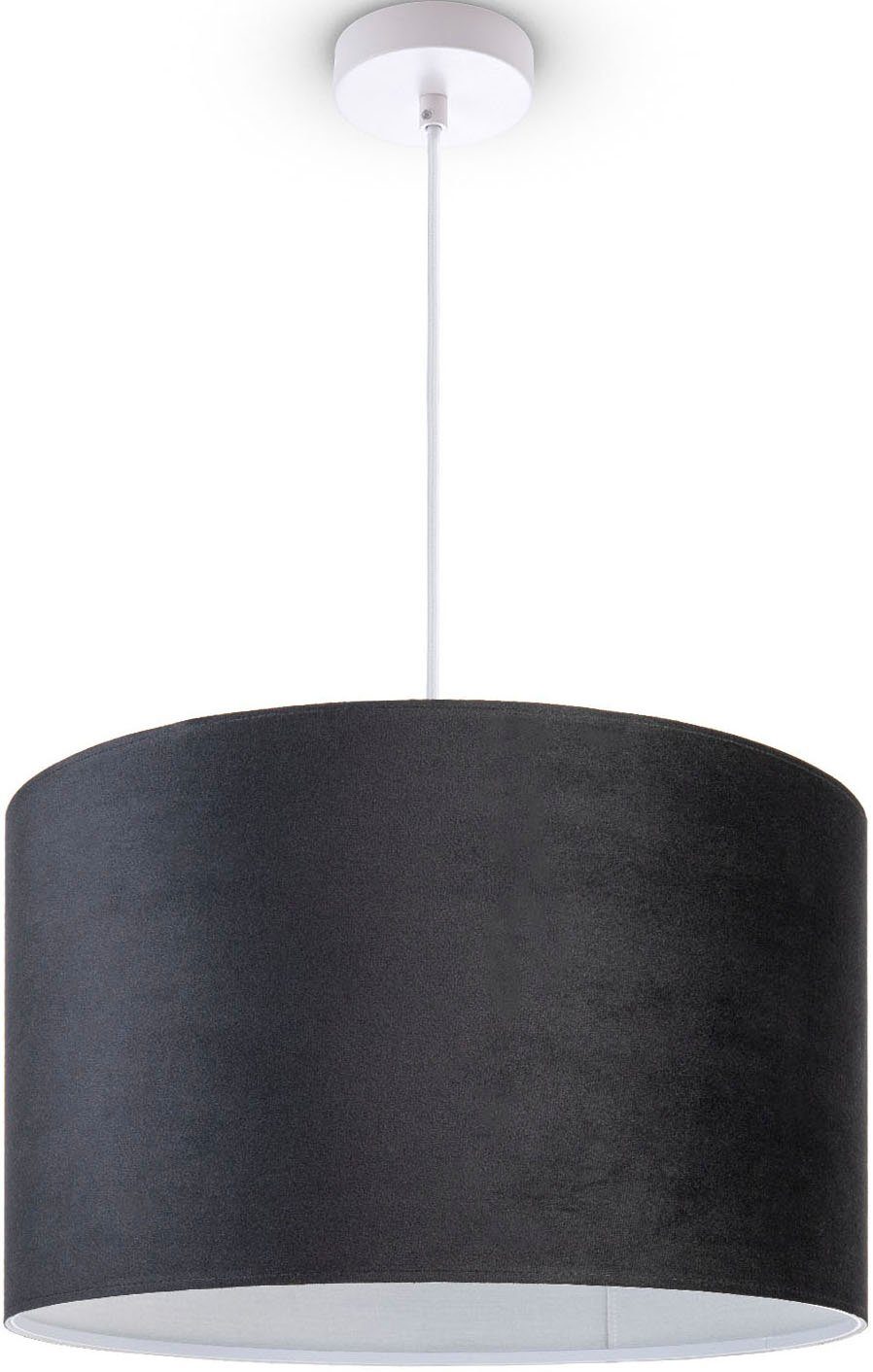 Paco Home Pendelleuchte Hugo uni Color, ohne Leuchtmittel, Wohnzimmer Lampenschirm aus Velour Unifarben Deko E27 Kabel 1,5m schwarz | Pendelleuchten