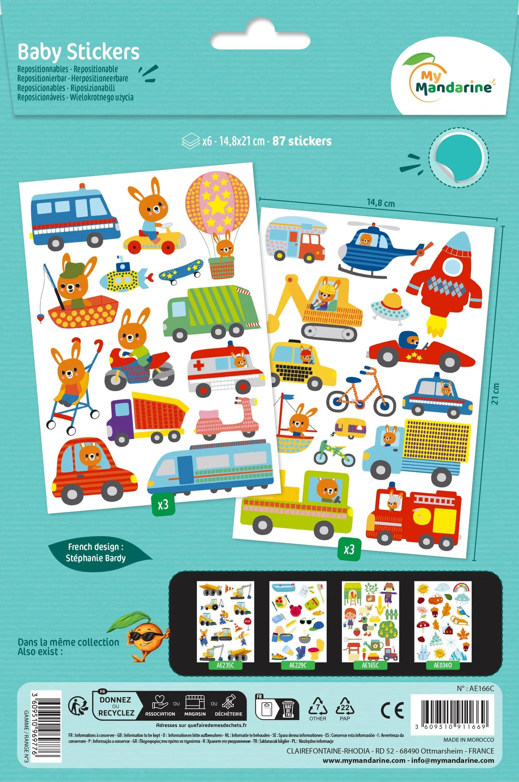 maildor Sticker 10x Baby, 6 Stickerbogen 14,8x21cm, Transportmittel Mehrfarbig AE166C, Sticker A5