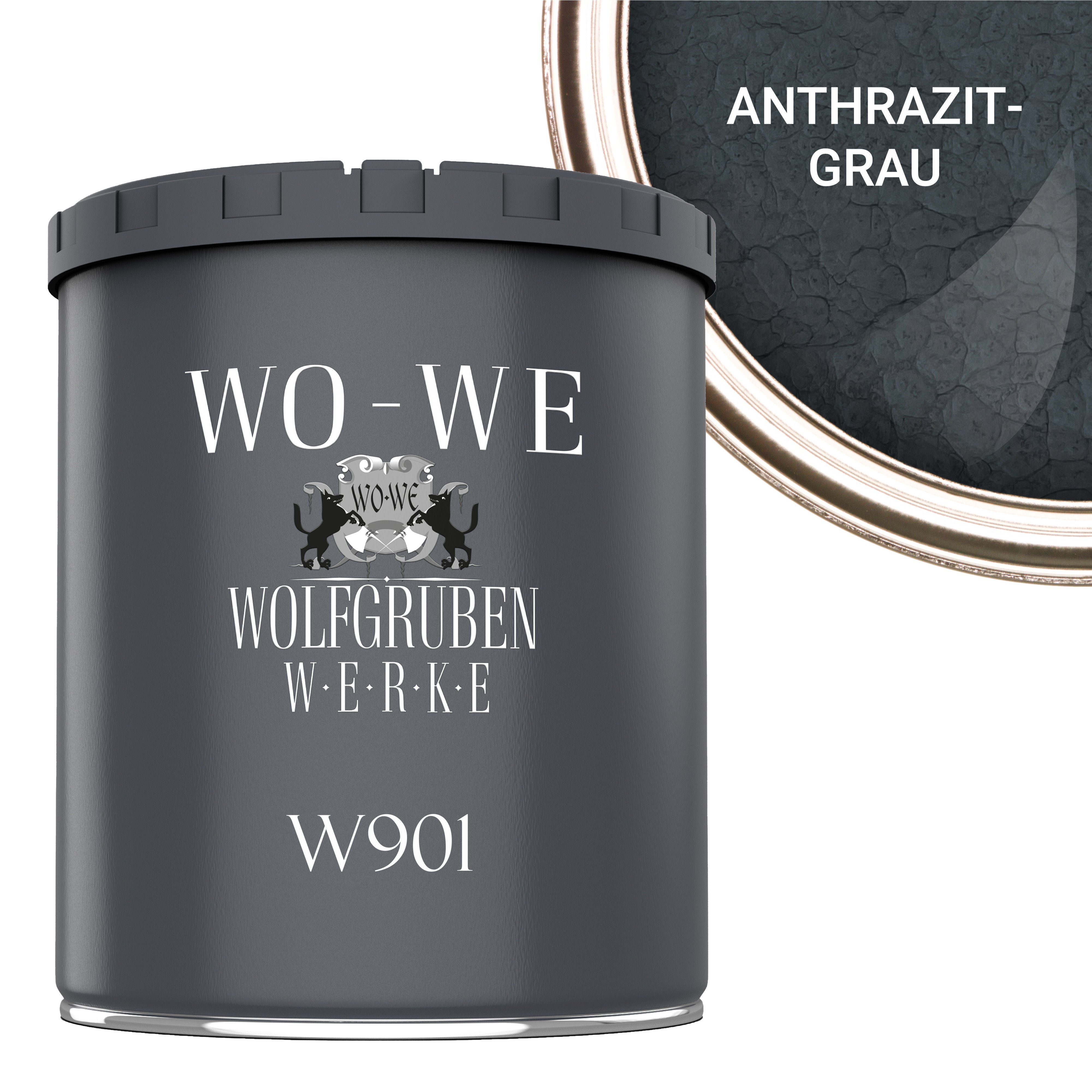 WO-WE Metallschutzlack Hammerschlaglack Hammerschlag Effektlack W901, 1-5L, Glänzend Anthrazitgrau