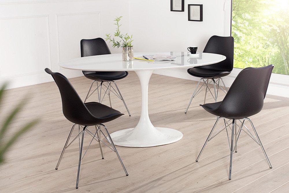 riess-ambiente Esszimmerstuhl SCANDINAVIA MEISTERSTÜCK schwarz / silber, Esszimmer · Kunstleder · Metall · Retro Design