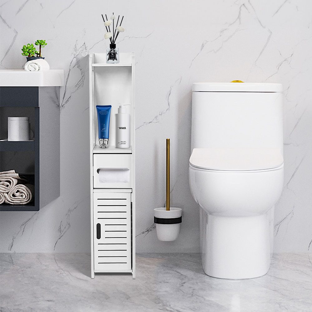 JEOBEST Badkommode Badezimmerschrank mit Toilettenpapierhalter, (1-St, Badregal), Schmal mit Tür, 20x20x80 cm