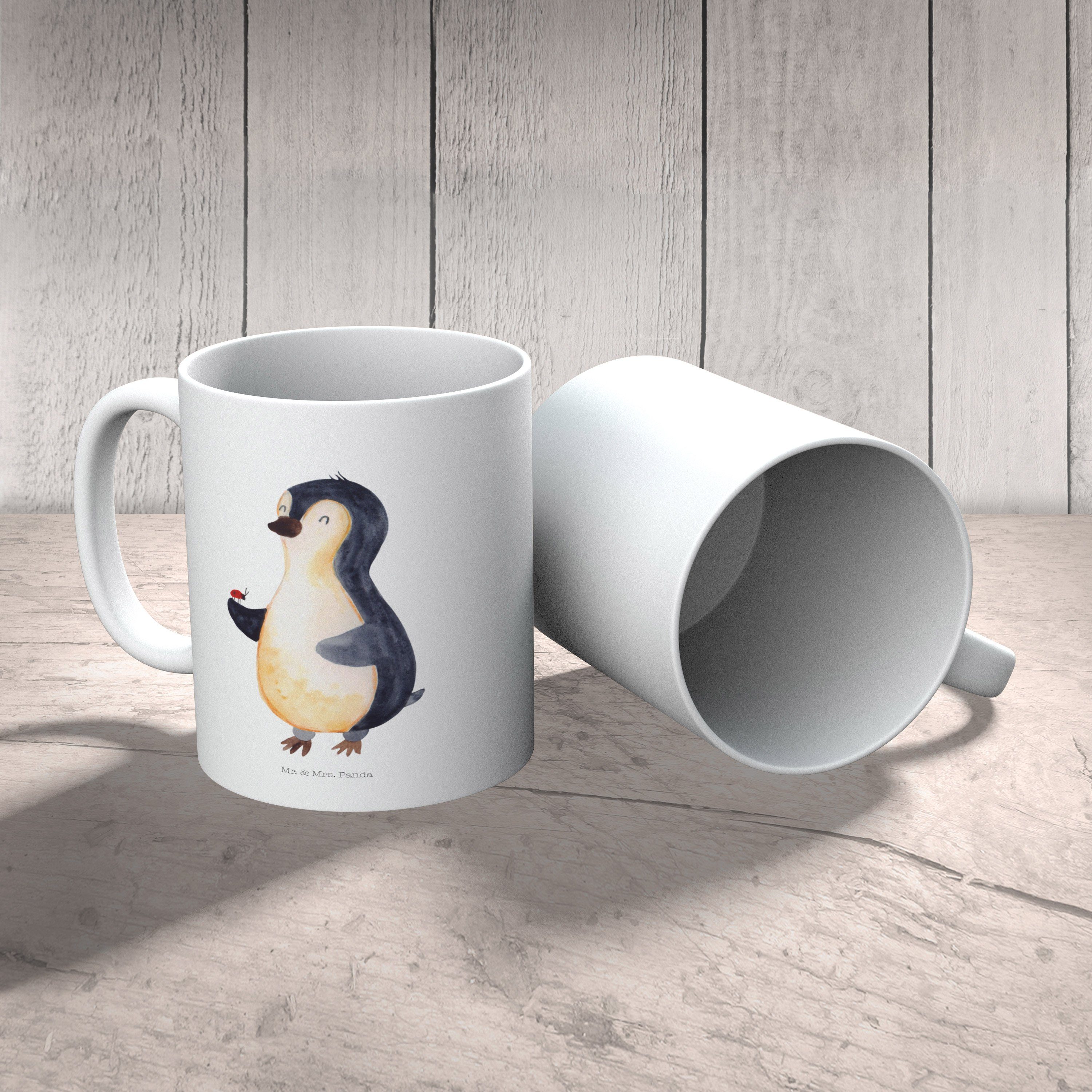 Mr. & Geschenk, Panda Pinguin Marienkäfer Kinderbecher - Glück, Tasse, Weiß Kaffe, Mrs. Kunststoff Kunststoff 