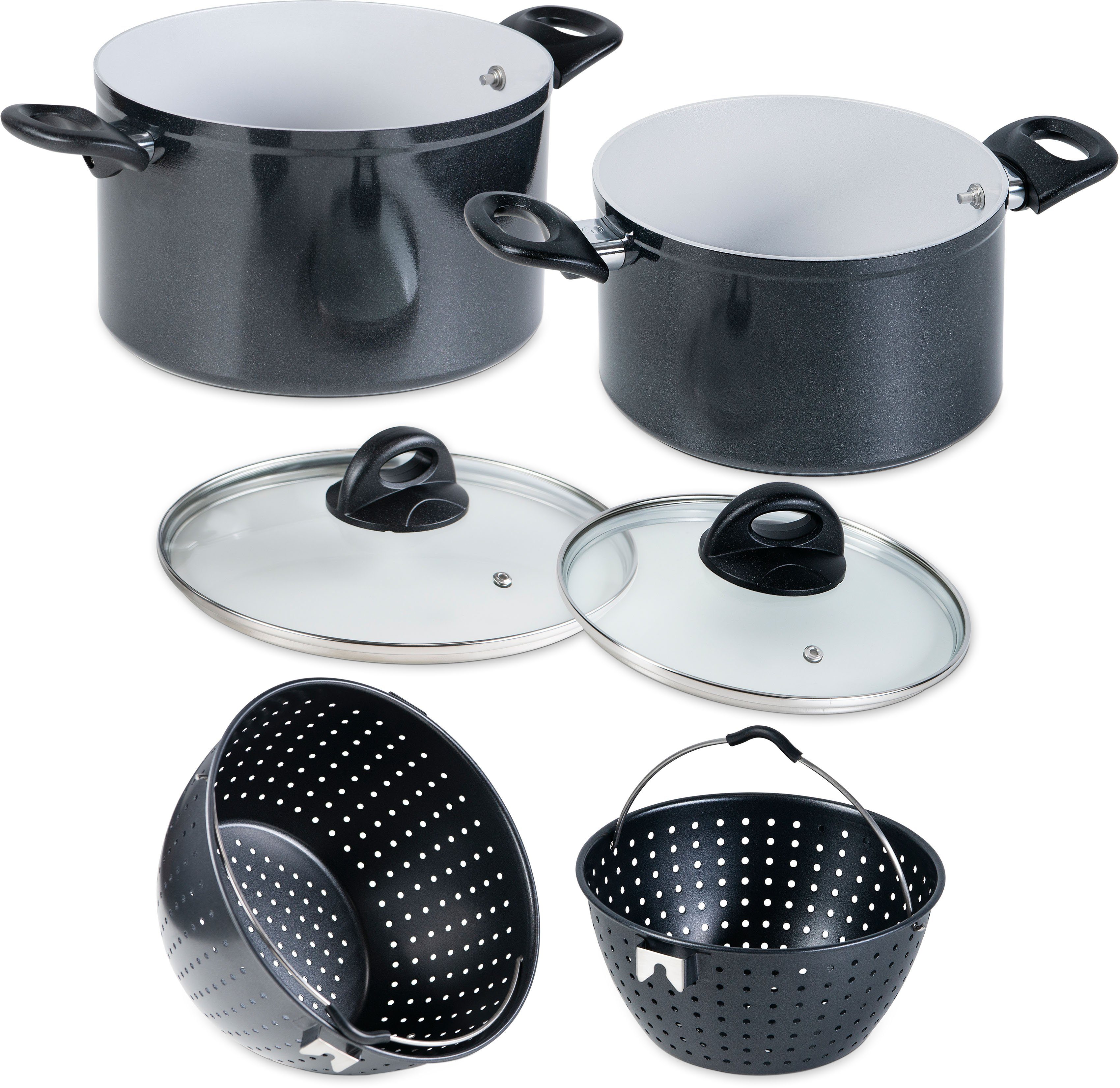 Siebeinsatz, Aluminium (Set, Magic 6-tlg), Pot, Induktion Keramikbeschichtung, robuste Kochtopf Genius