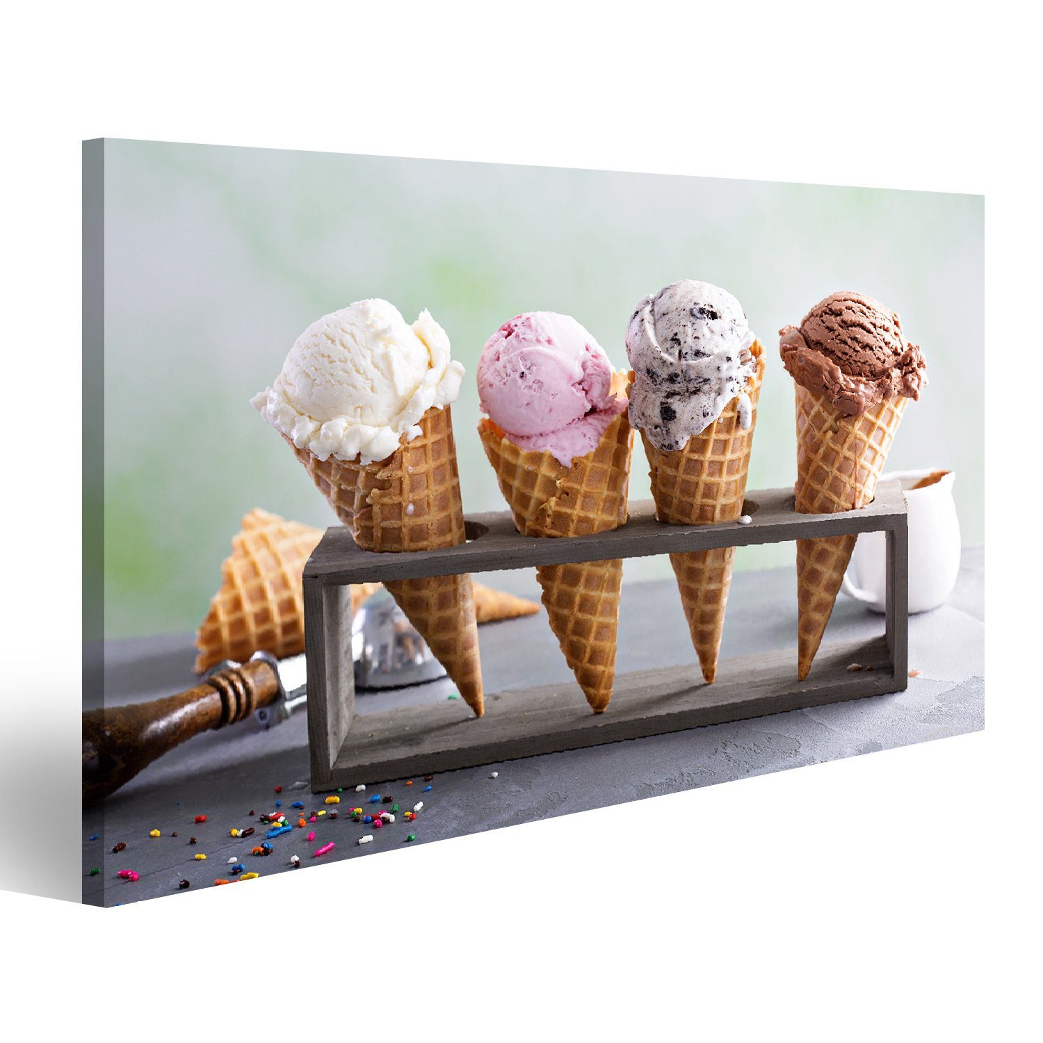Leinwandbild Bild auf Leinwand Vielzahl Von Eistüten Eissalon Eiscafe Wandbild Lein