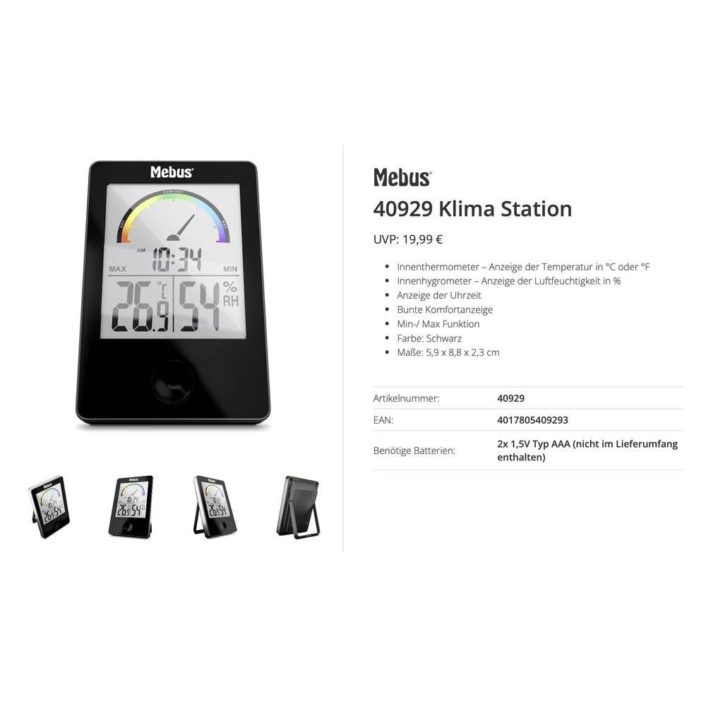 Mebus Thermo-/Hygrometer Schwarz 40929 Wetterstation