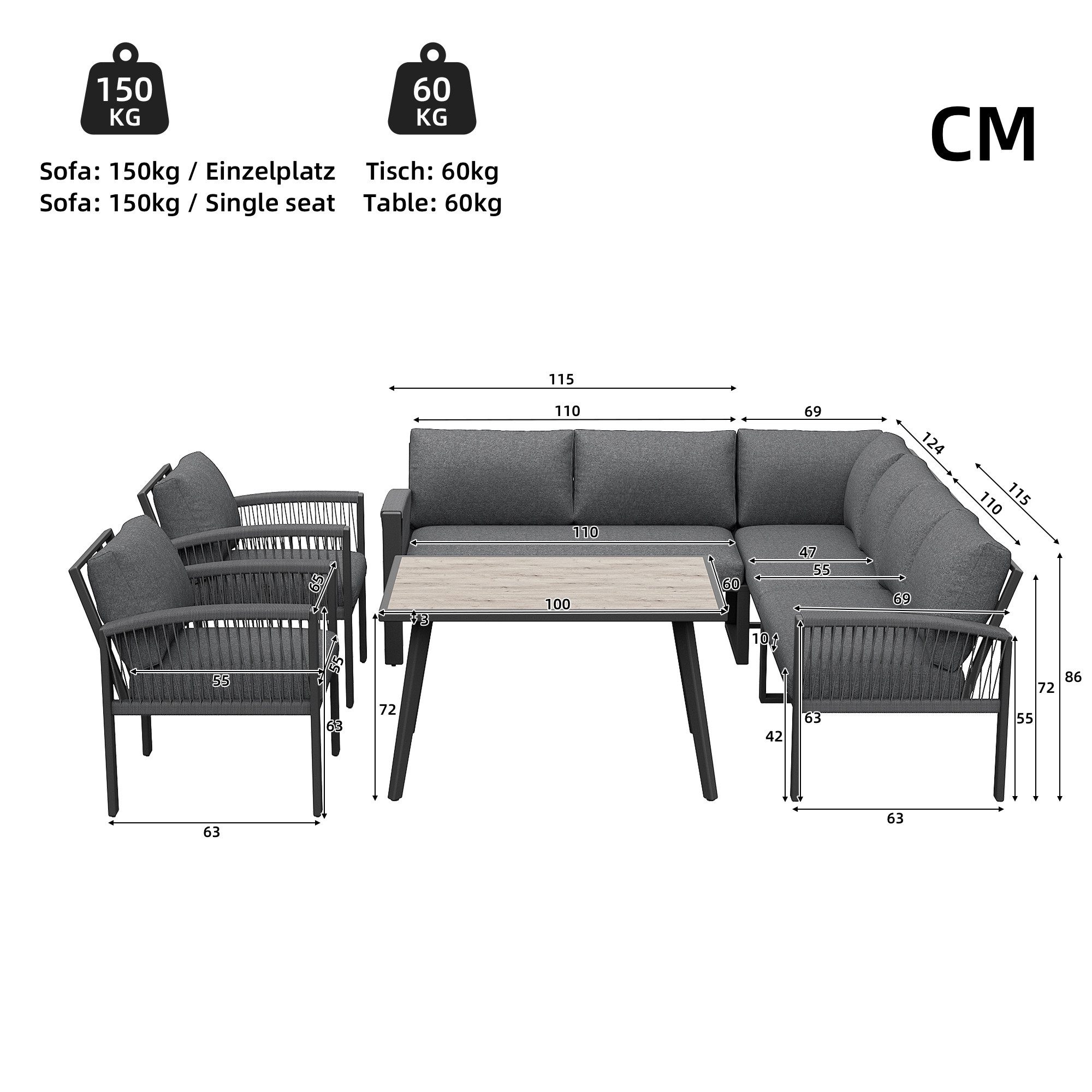 Celya Gartenlounge-Set Gartenlounges Balkon, Gartenmöbel Set für 8 Personen günstig online kaufen