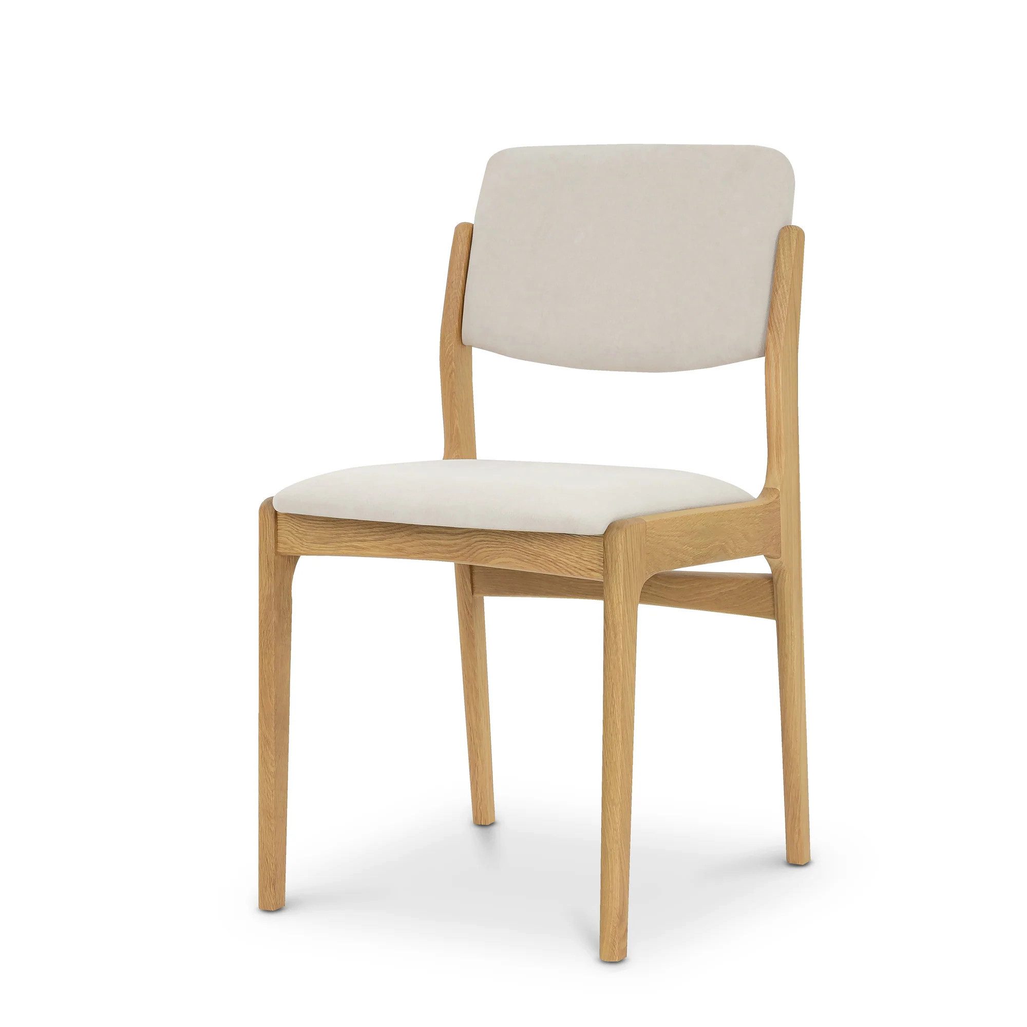 Woodek Design Esszimmerstuhl Beige OSLO aus massiver Eiche matt lackiert mit Riely 111-Stoff (skandinavisches, zeitloses Design, 1 St), montiert geliefert