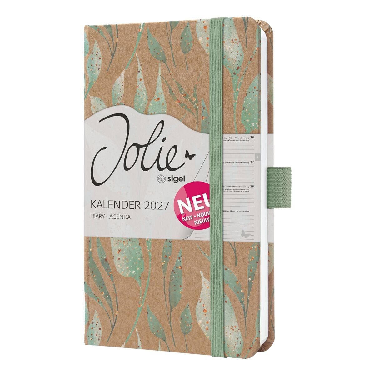 Sigel Buchkalender Jolie Sparkle Leaves Hardcover, für 2027, 1 Woche = 2 Seiten