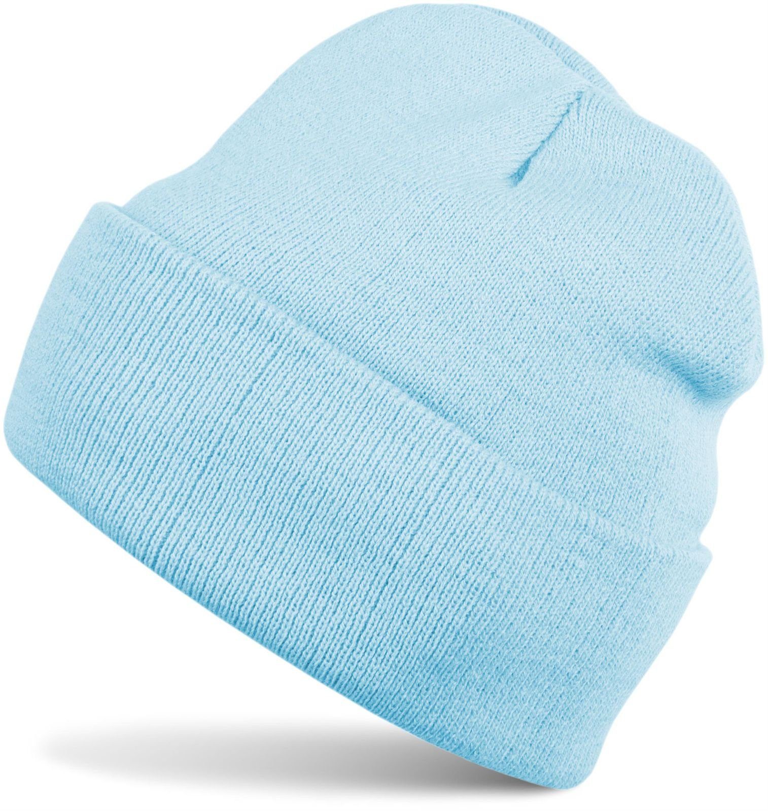 styleBREAKER Strickmütze (1-St) Kinder Strickmütze mit Krempe Hellblau