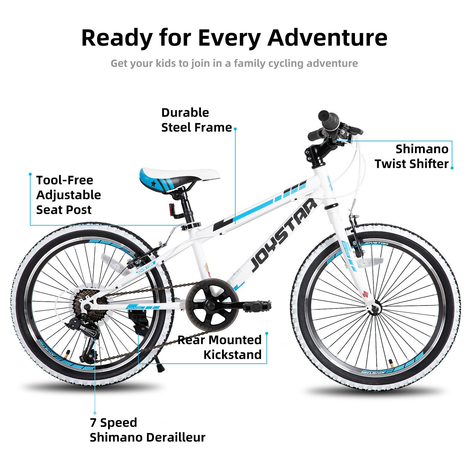 JOYSTAR Kinderfahrrad 20 Zoll Kinderfahrrad für Jungen & Mädchen im Alter von 7-12 Jahren, Hardtail Mountainbike mit 7-Gang Schaltung, Doppel-V-Bremse