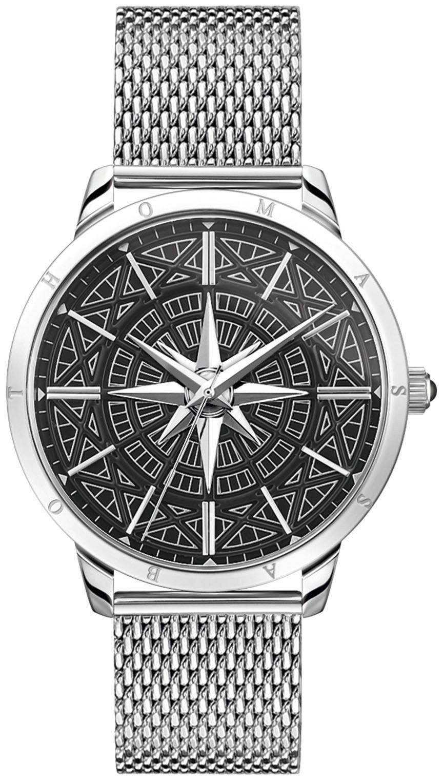 THOMAS SABO Quarzuhr REBEL SPIRIT KOMPASS WA0349-201-203-42 MM, Armbanduhr,Damen,Herren,Onyx- oder Lapislazuli-Steine,Edelstahlarmband