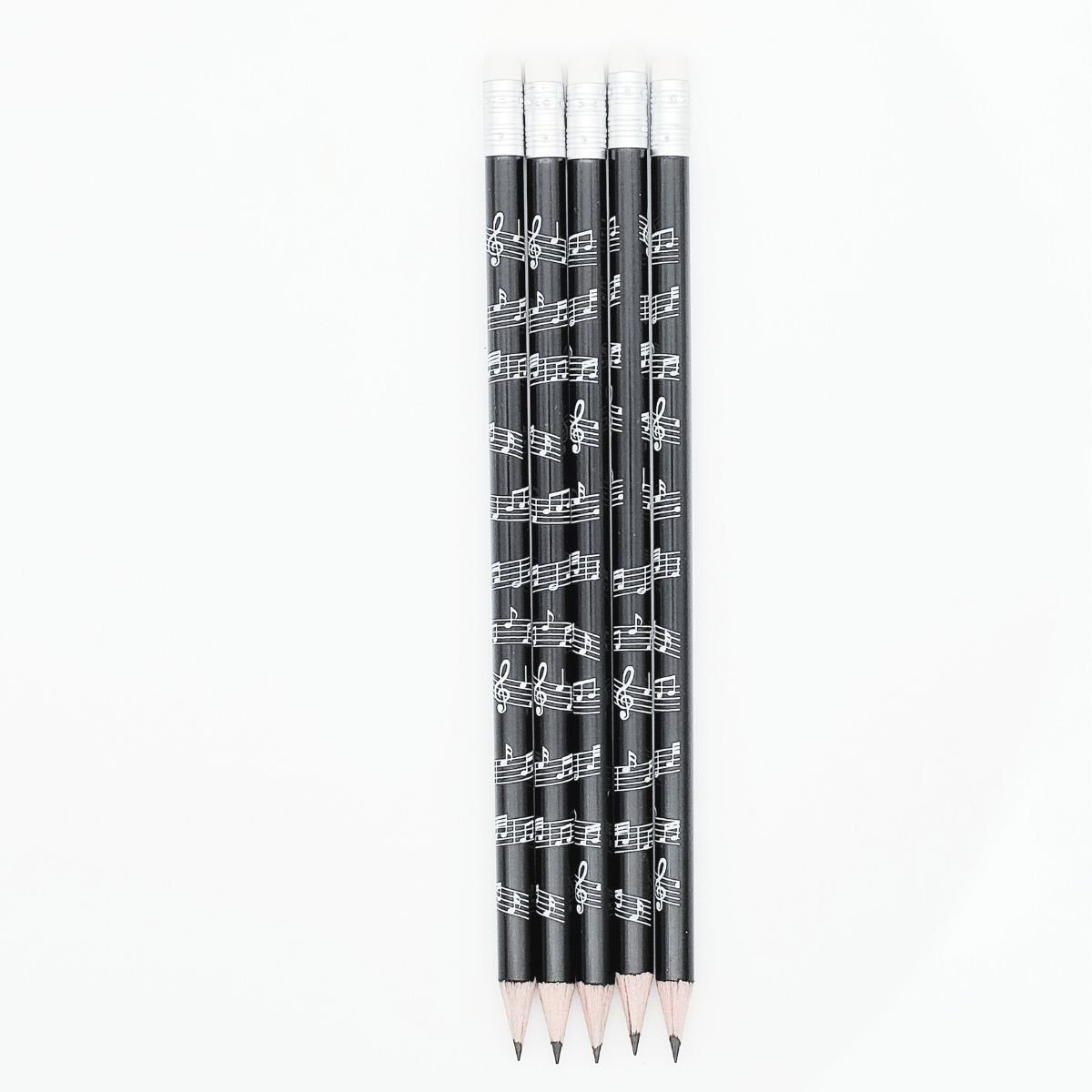 Musikboutique Bleistift, mit Notenlinien und Radiergummi in schwarz, 5 Stück