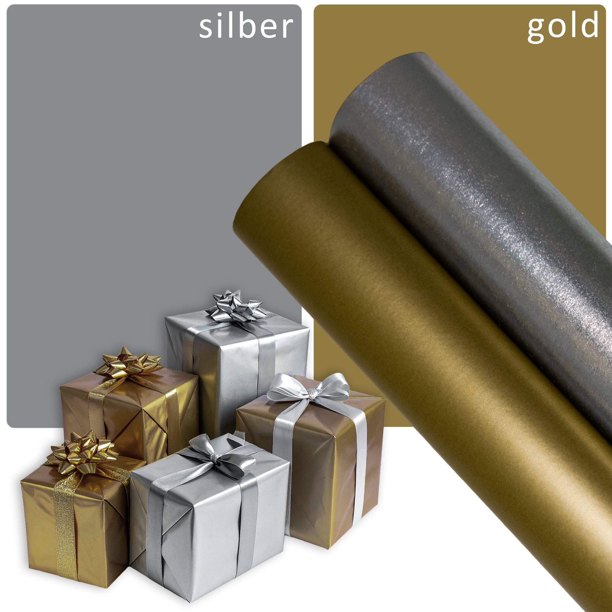 maDDma Geschenkpapier 1 Rolle Geschenkpapier mit Metalleffekt 0,7x2m Weihnachten Deko, Rolle