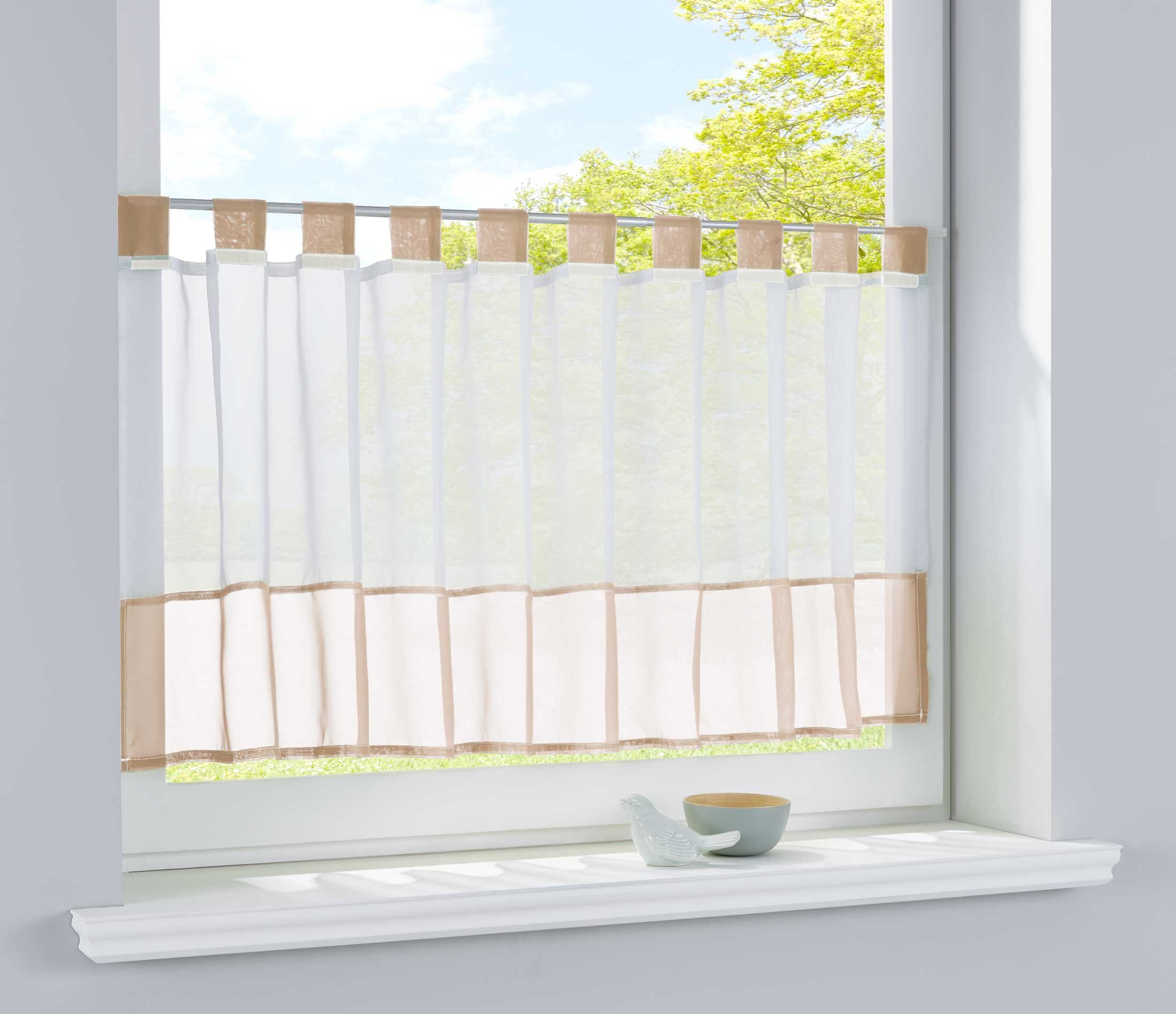 Gardinenbox Scheibengardine (1 St), Schlaufen, transparent, Voile, Voile mit Bordüre 610700