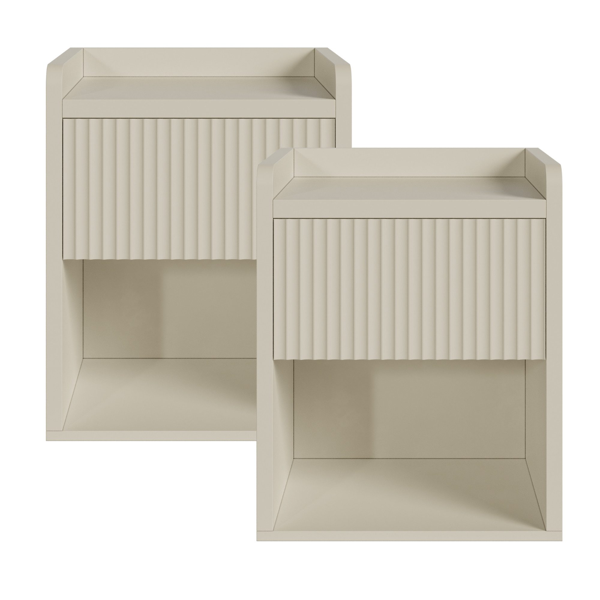 en.casa Nachttisch (Set, 2-St), »Nand« 1 Schublade 1 offenes Fach 55 x 45 x 39 cm Sandfarben