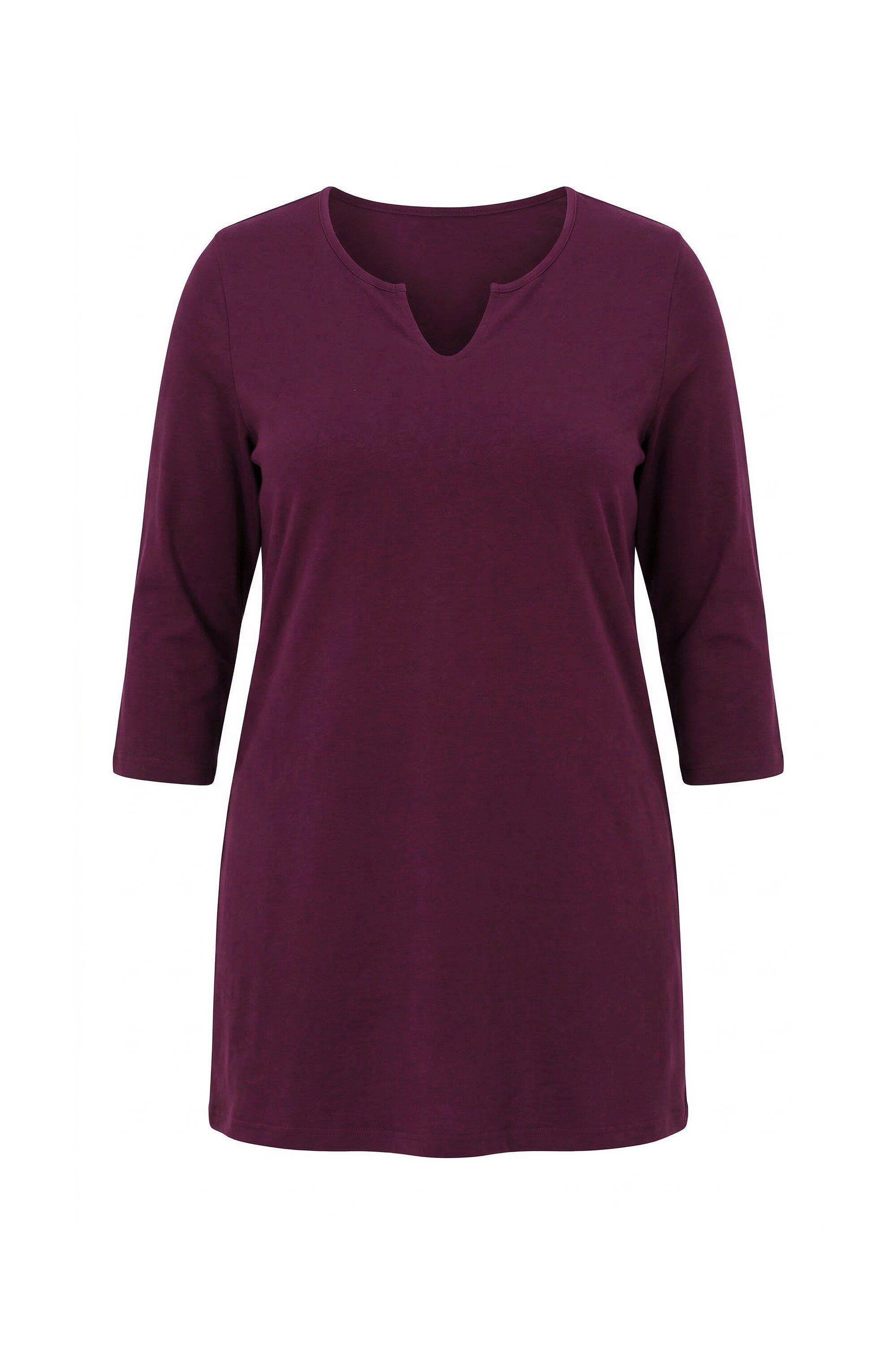 Longshirt Longshirt A-Linie Tunika-Ausschnitt 3/4-Arm