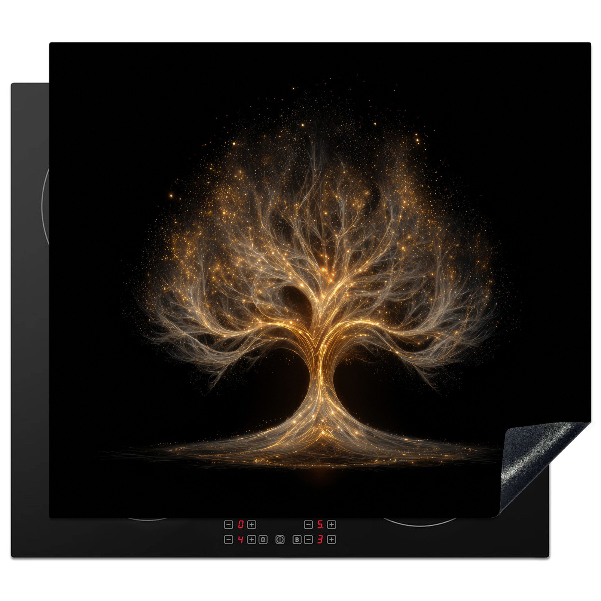 MuchoWow Herd-Abdeckplatte Lichter - Baum - Abstrakt - Schwarz, Vinyl, (1 tlg), Abdeckplatte für Ceranfeld, Herd Inductionsmatte, 60x50 cm