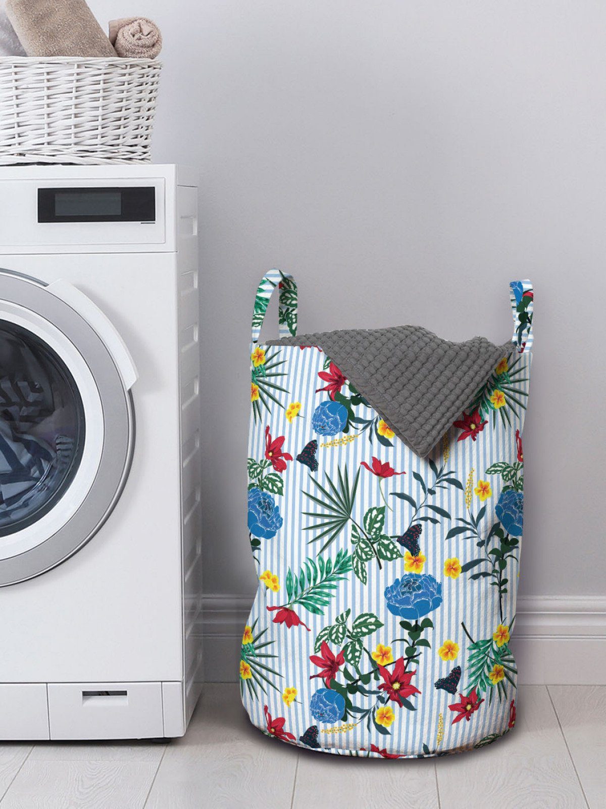 Abakuhaus Wäschesäckchen Wäschekorb mit Bunte Gartenarbeit für Stripes Blumensträuße Waschsalons, Griffen Kordelzugverschluss