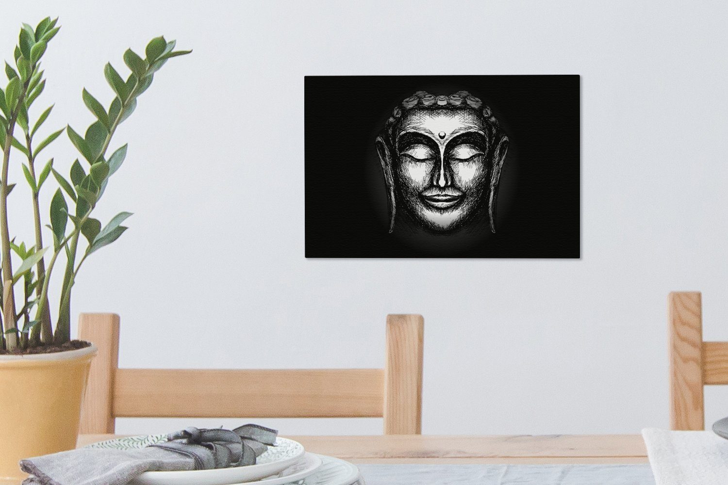 Wandbild OneMillionCanvasses® Aufhängefertig, Wanddeko, - Silber, - St), Gesicht Leinwandbilder, cm Leinwandbild Buddha (1 30x20