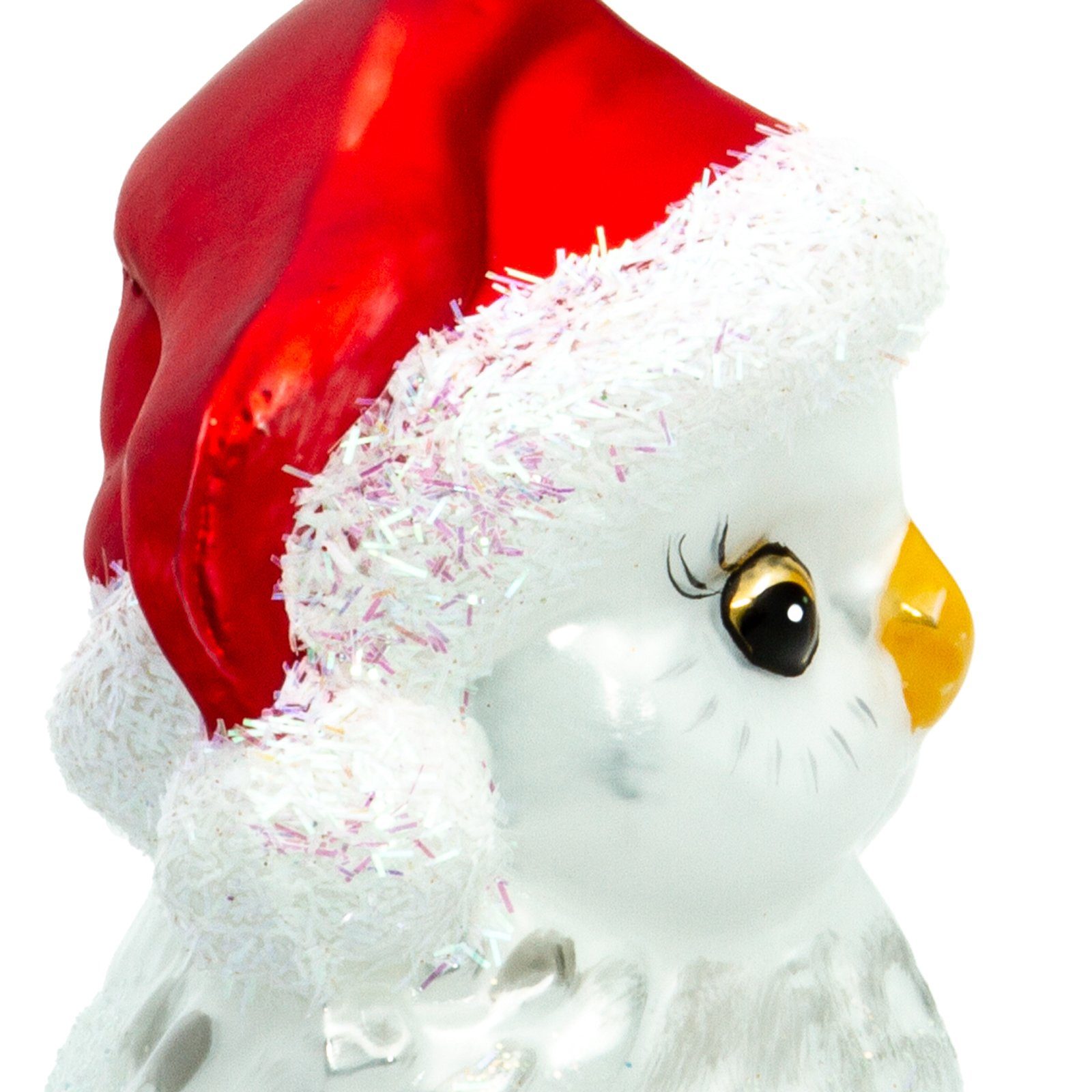 SIKORA Christbaumschmuck BS710 Line Eule Anhänger Glas Figur mit Weihnachtsmütze Premium Weihnachtsbaum weiß 