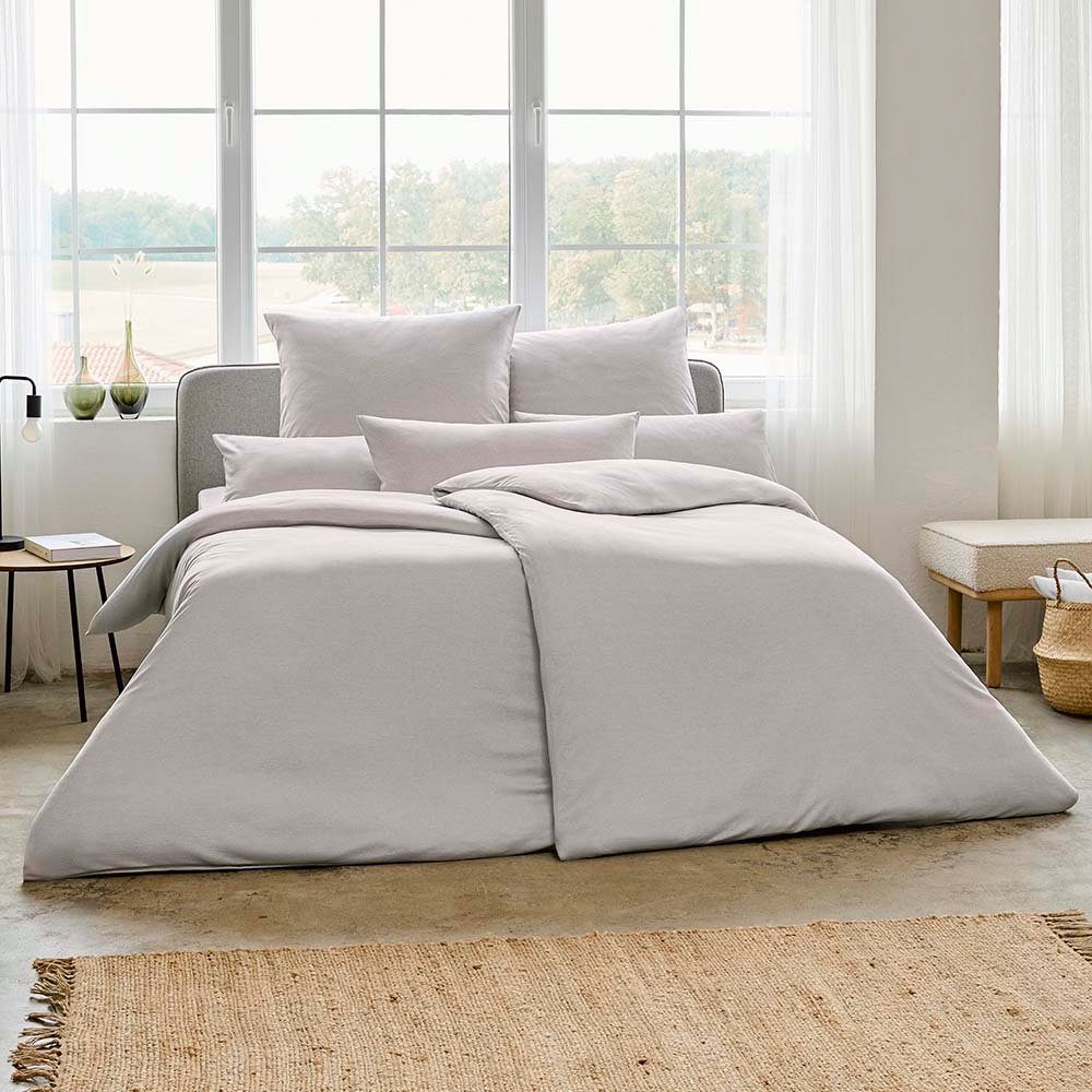 Estella Bettwäsche Estella Mako Jersey Bettwäsche 200x200 Takoma uni Melange silber 6873-, Mako-Jersey, 3 teilig, für Sommer und Winter