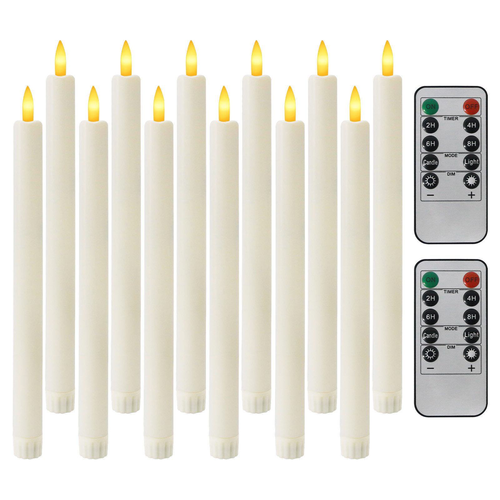 OZAVO LED-Kerze K-TZ06 6/12pcs LED Stabkerzen mit Fernbedienungs und Timer, Zwei Modi und Dimmbar, Warmweiße Flammenlose Tischkerzen Dekorative Kerzen, Timerfunktion für 2, 4, 6 und 8 Stunden