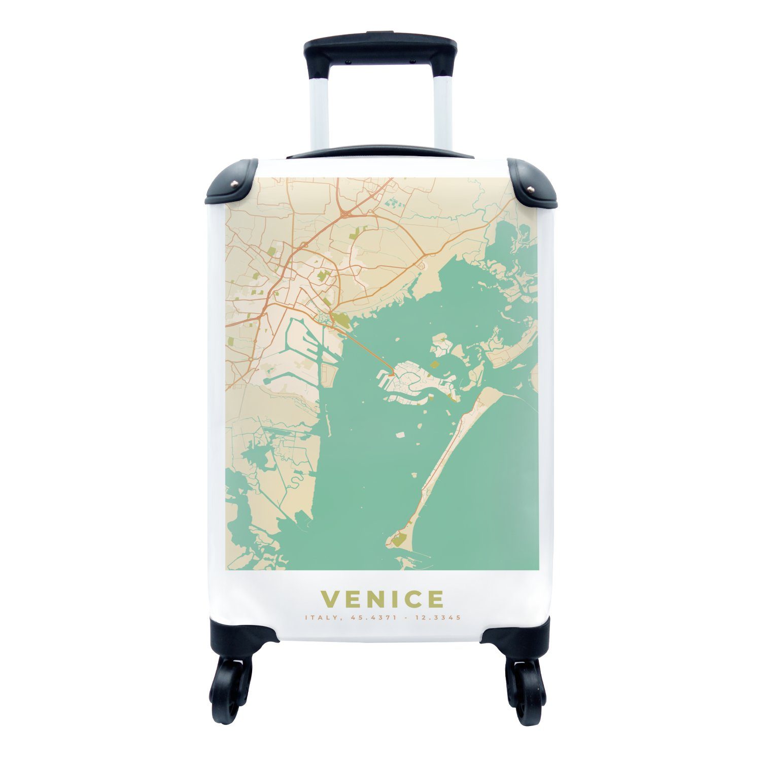 MuchoWow Handgepäckkoffer Venedig - Stadtplan - Karte - Vintage, 4 Rollen, Reisetasche mit rollen, Handgepäck für Ferien, Trolley, Reisekoffer