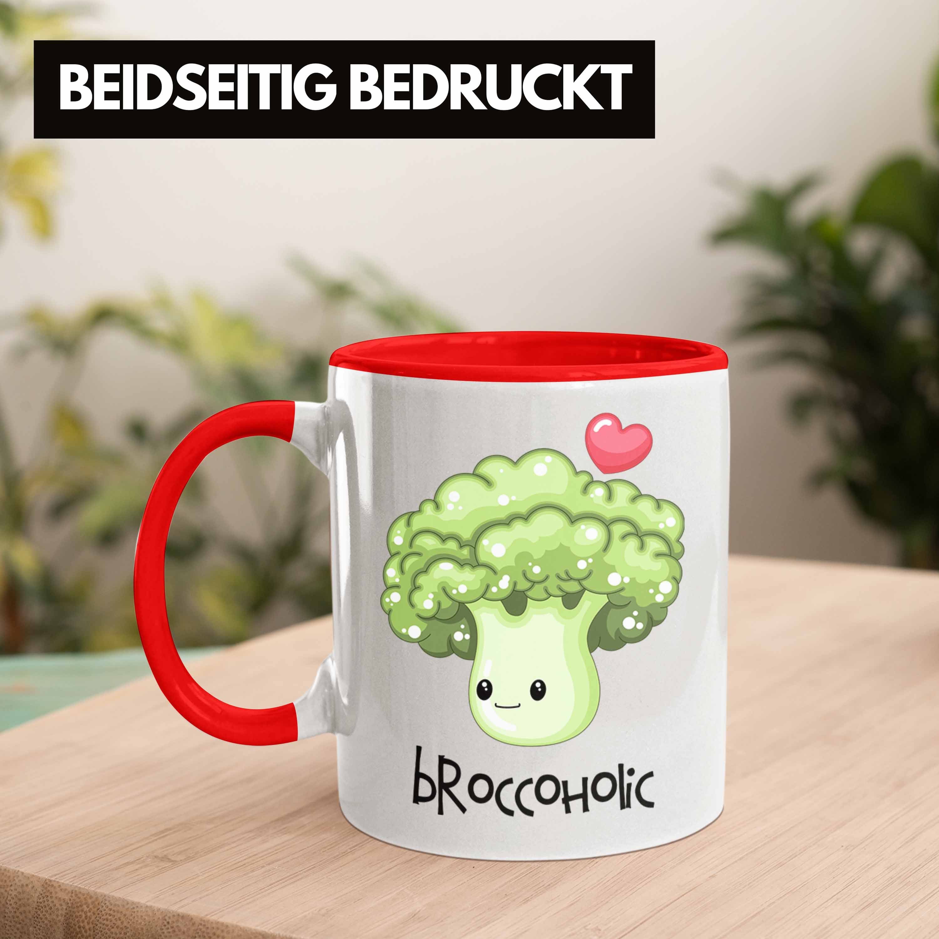 Trendation Tasse Lustige Broccoli-Tasse für Geschenk Gemüseliebh Witziges Rot "Broccoholic"