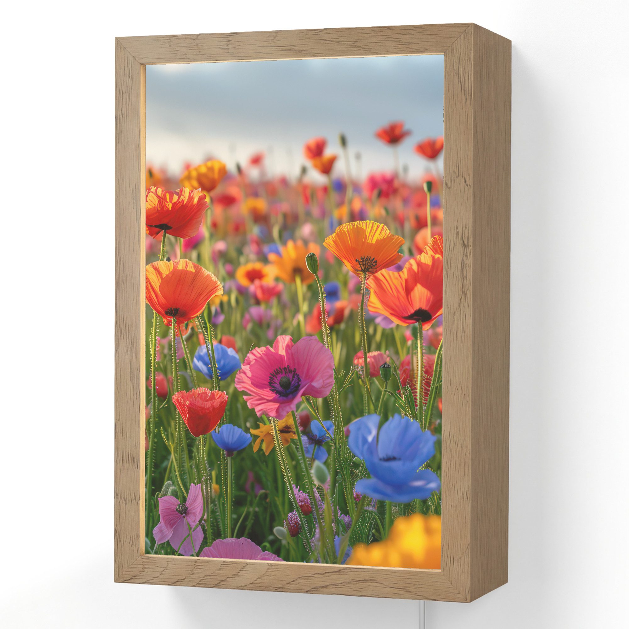 OnlyWow Wandleuchte Lightbox Blumen - Mohnblumen - Farbenfroh - Natur, Dimmbar, Farbwechsel, LED, Warmweiß, Kaltweiß, Neutralweiß Einstellbar, Wandlampe Innen, Dimmbar, mit Kabel, LED, Beleuchtung, Wohnzimmer