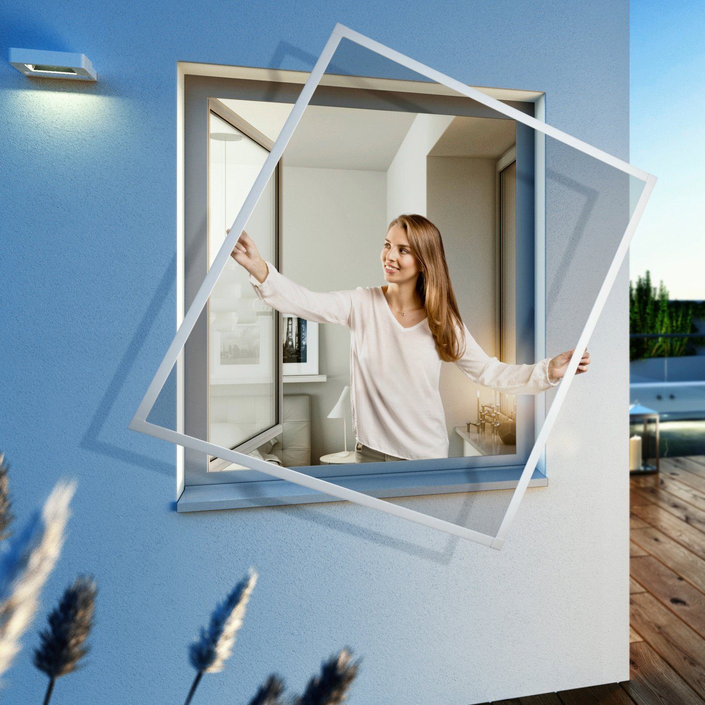 Windhager Insektenschutz-Fensterrahmen Expert, Spannrahmen für Fenster mit Alurahmen, ohne Bohren, (Packung, 1-St), Fliegengitter 140 x 150 cm, erhältlich in anthrazit oder weiß