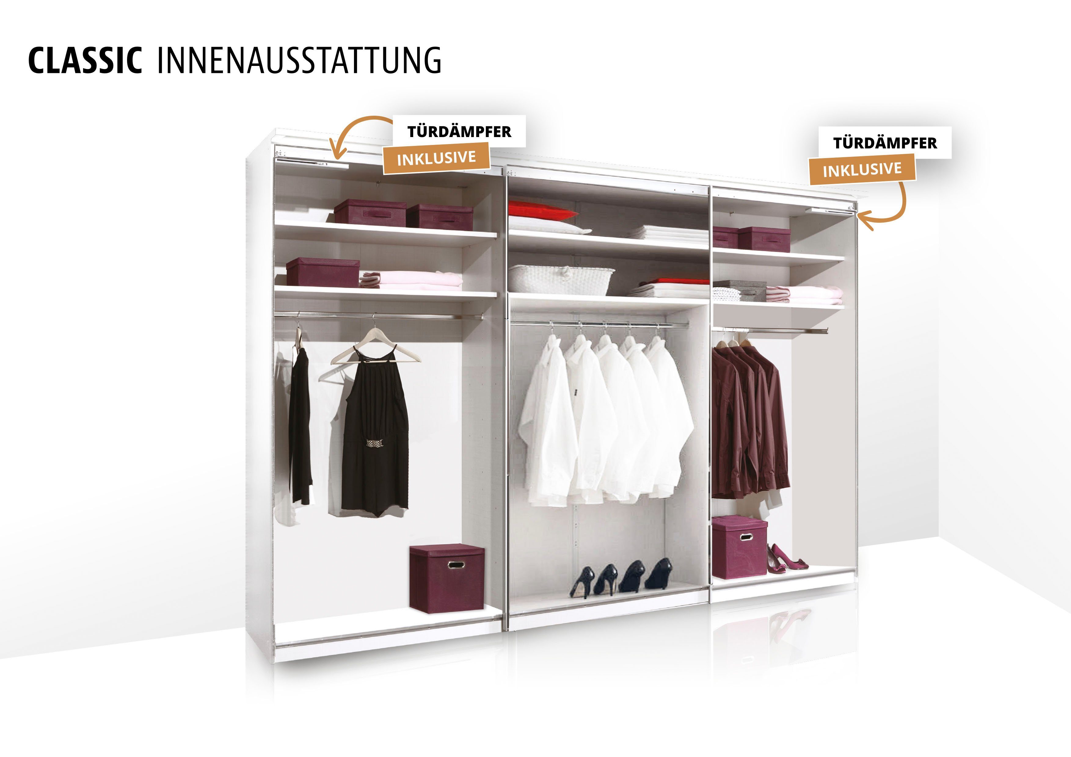 STAUD Schwebetürenschrank Includo, Made in Germany, mit vier verschiedenen Ausstattungsvarianten